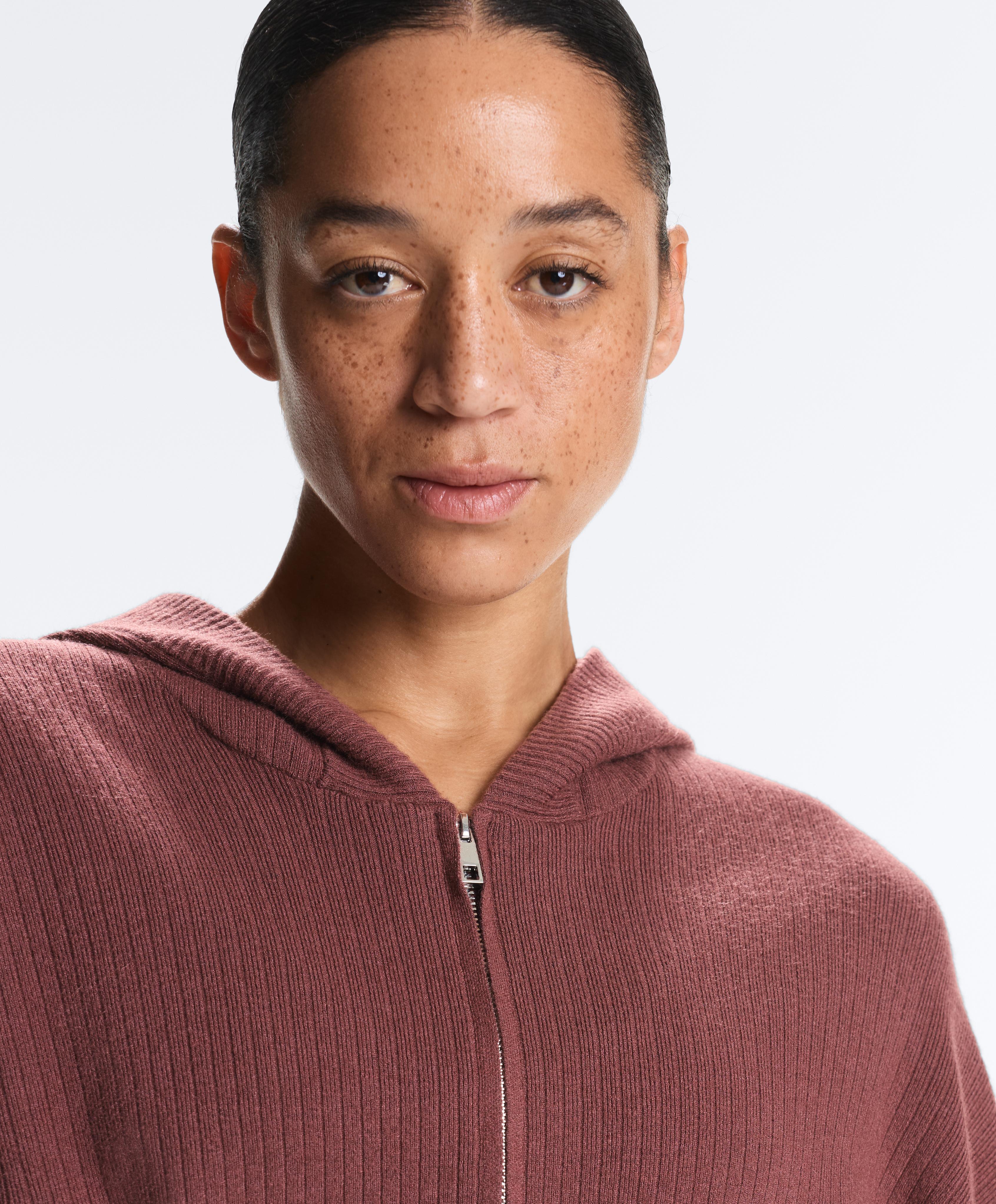 Rib-knit hooded jacket — MAHOGANY