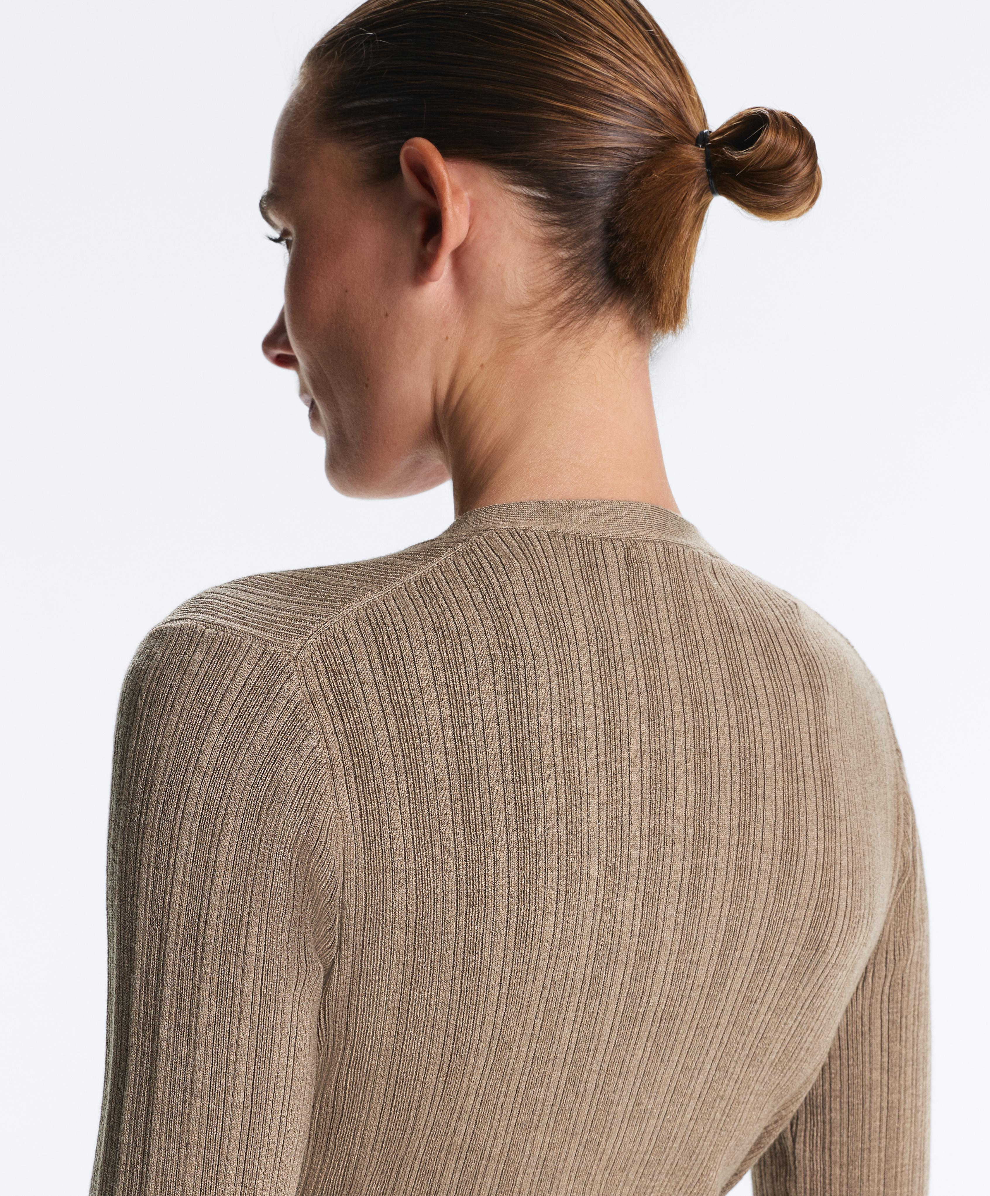 Long rib knit jacket with side tie fastening — DARK TAUPE