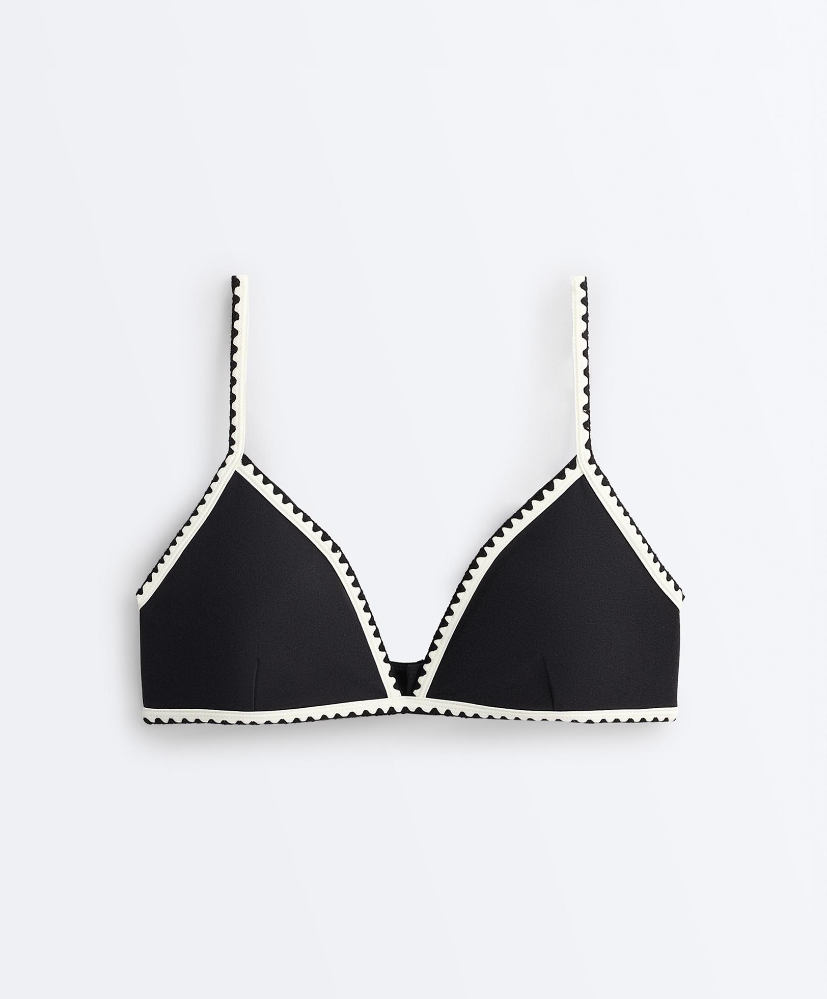 Contrast stitch triangle bikini top — BLACK
