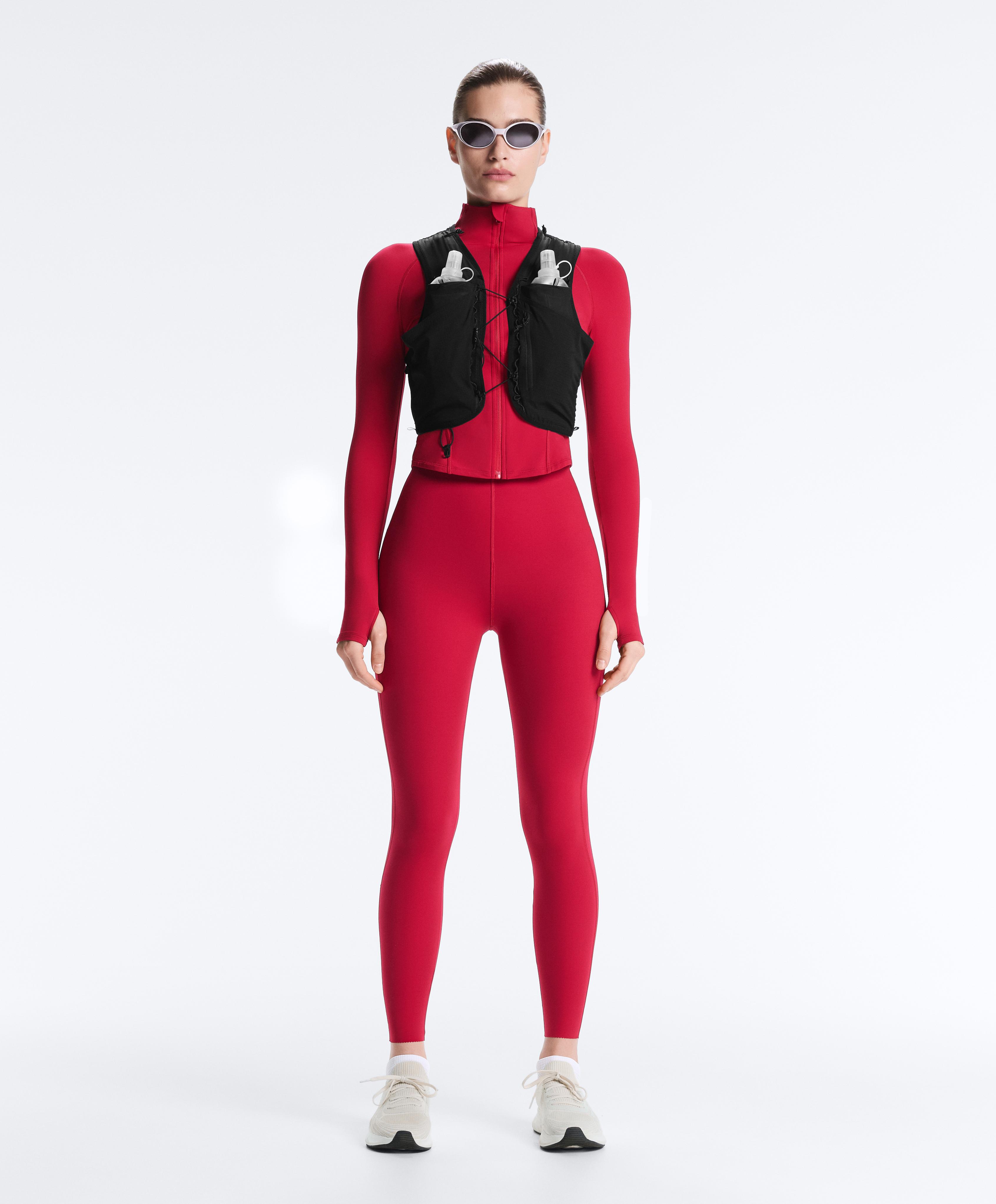 Extra-compressive core-control 65cm ankle-length leggings — RED