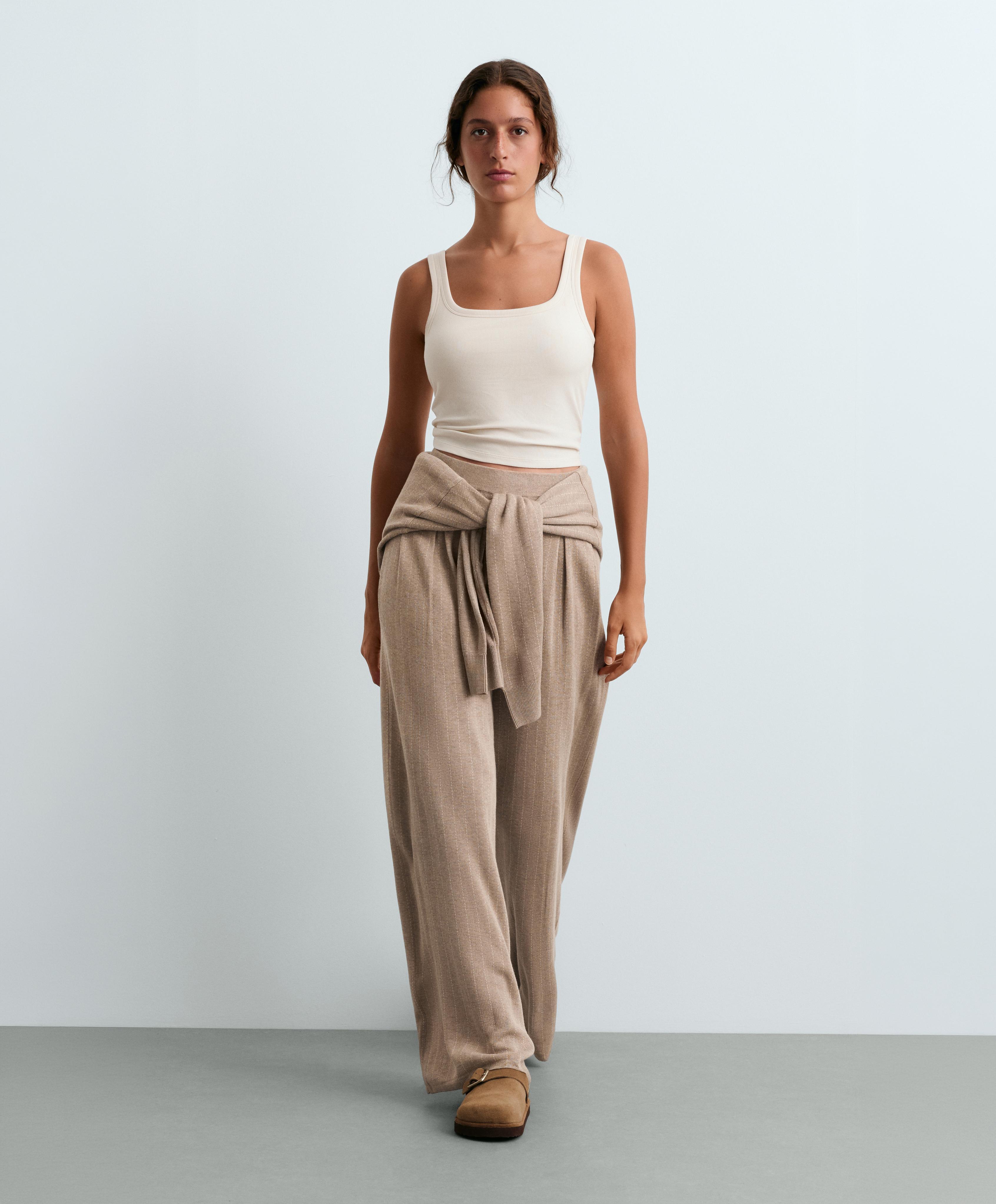 Square neck rib modal blend tank top — PALE ECRU