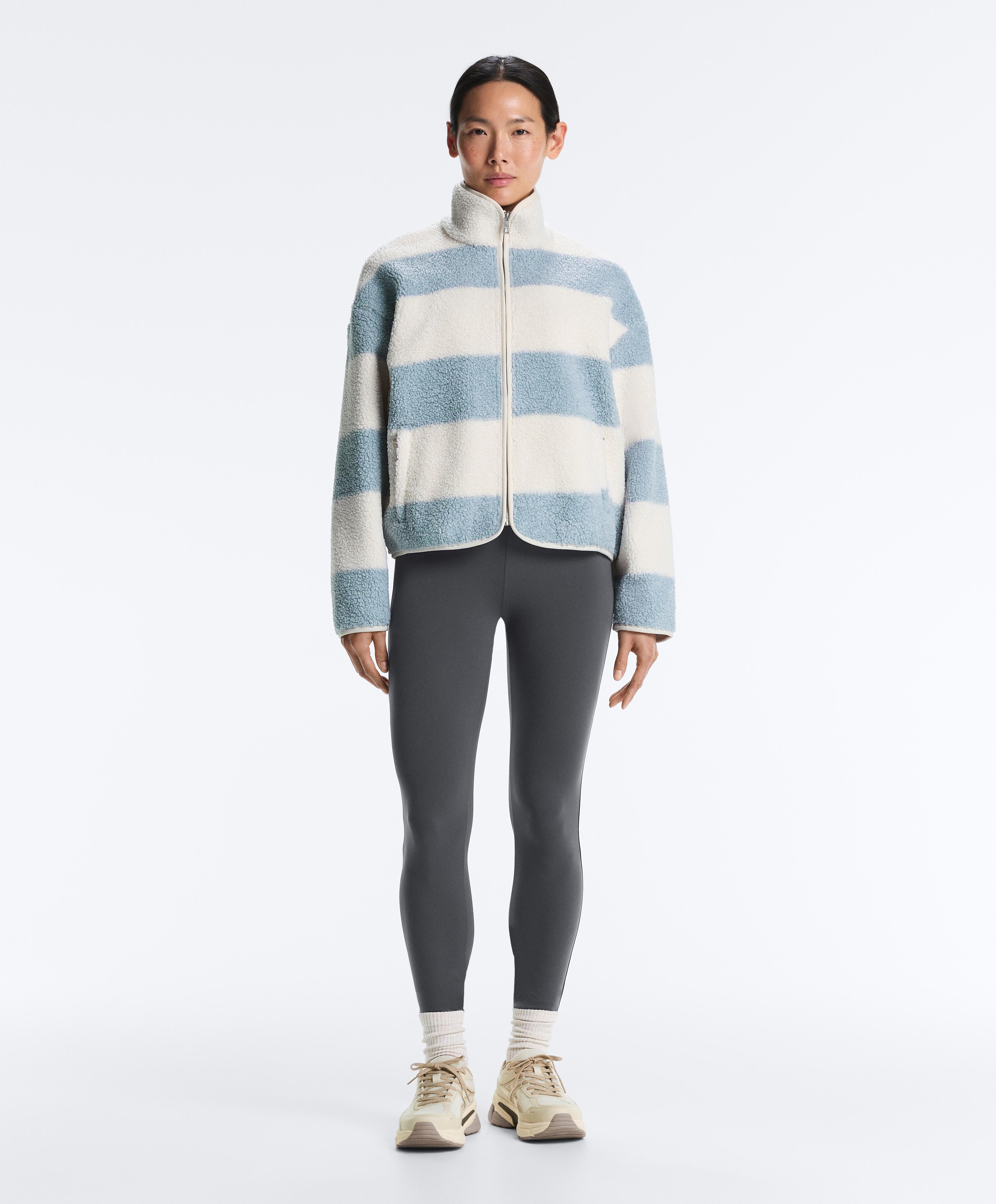 Striped faux-shearling bomber jacket — DUSTY-BLUE