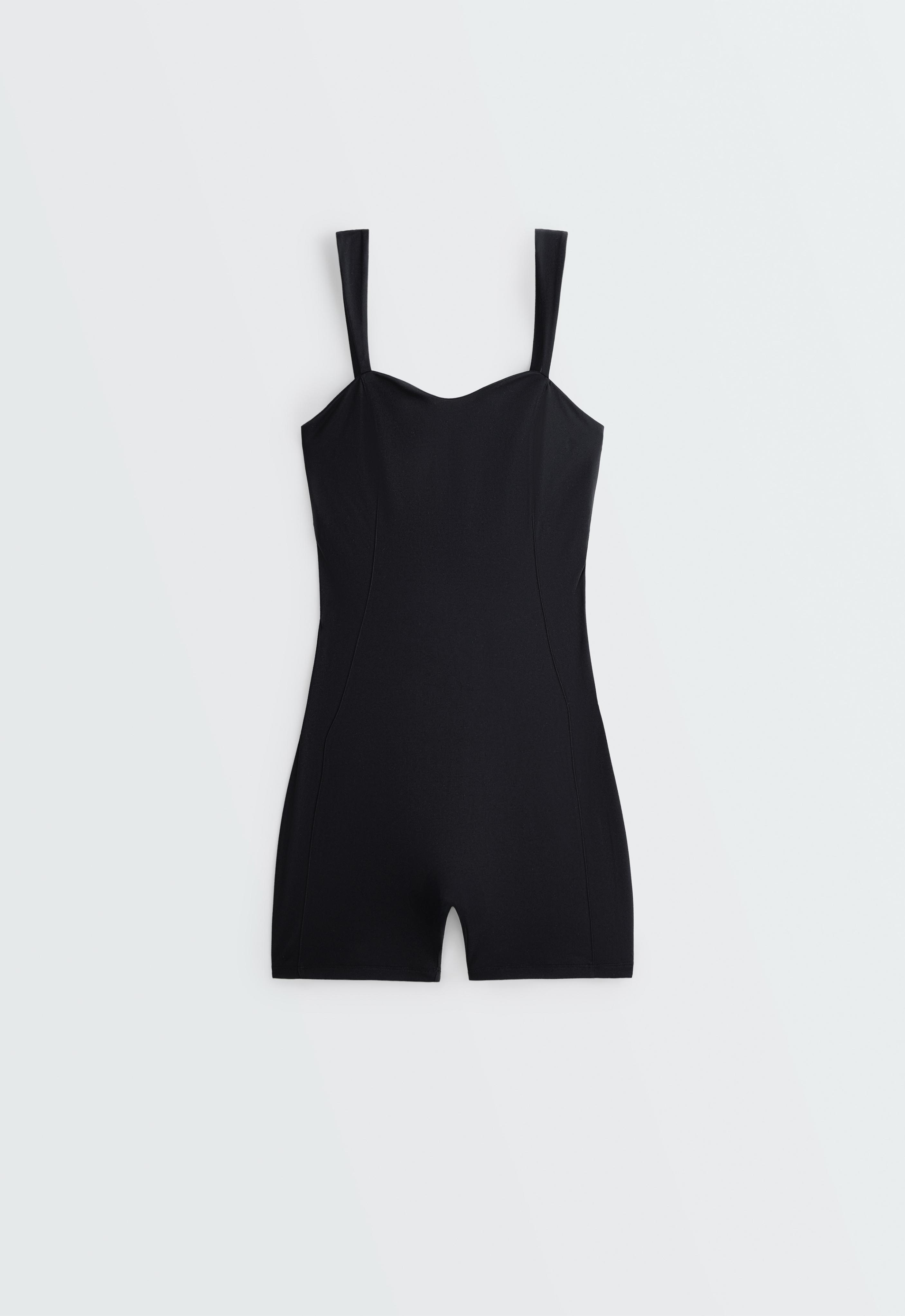 Comfortlux sweetheart neckline short jumpsuit — BLACK