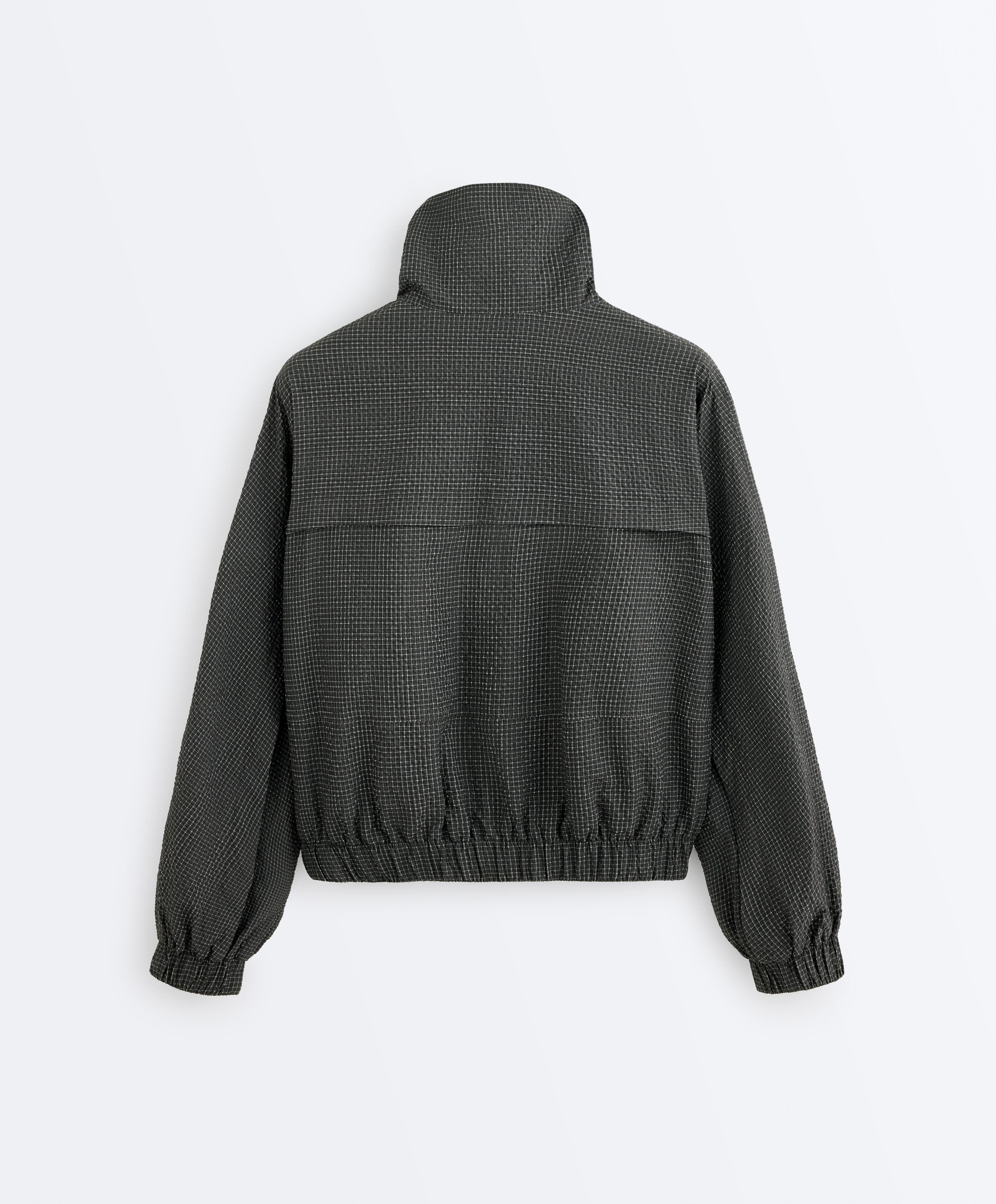 Water-repellent checked nylon track jacket — BLACK