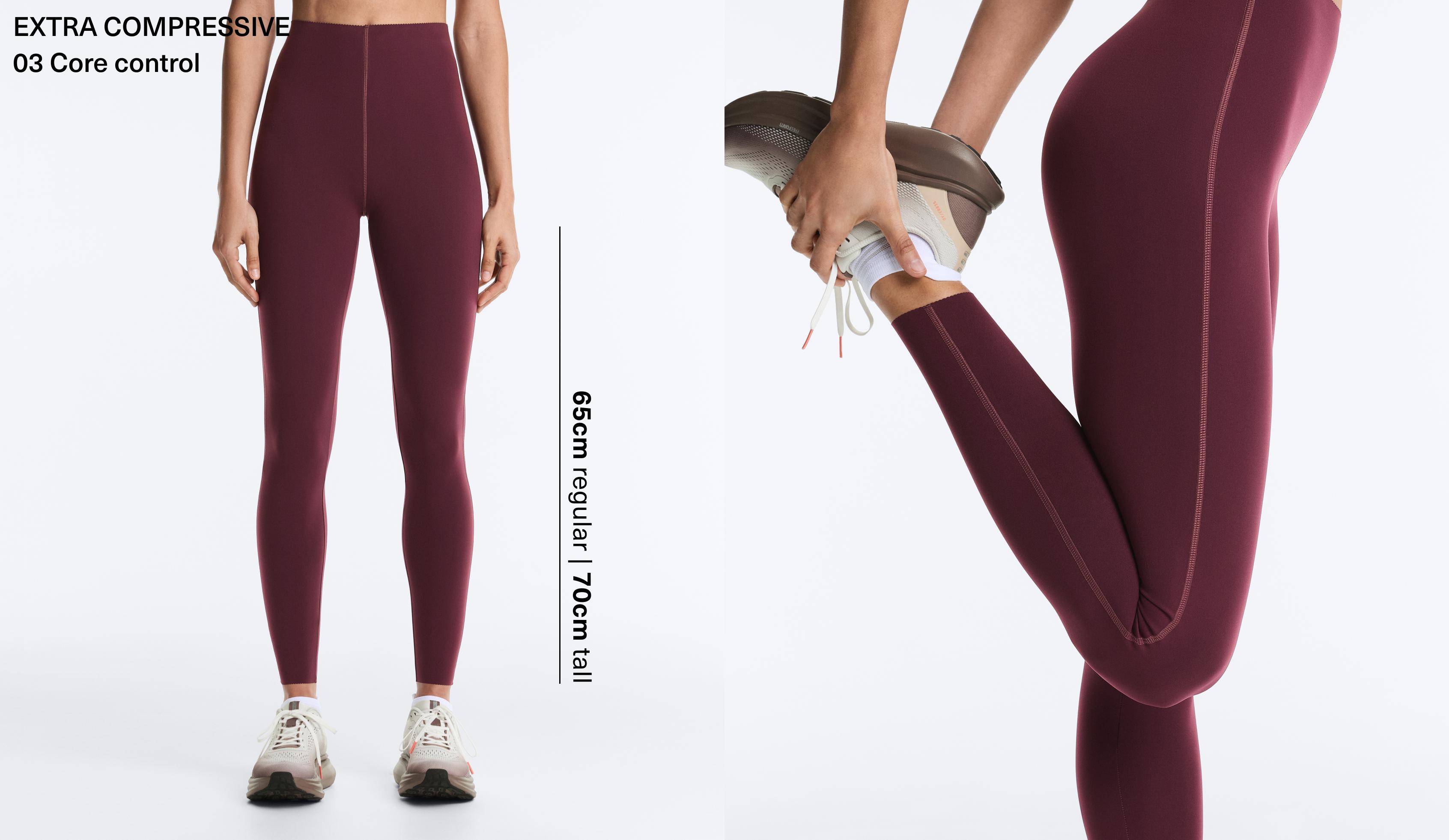 Extra-compressive core-control 65cm ankle-length leggings — AUBERGINE