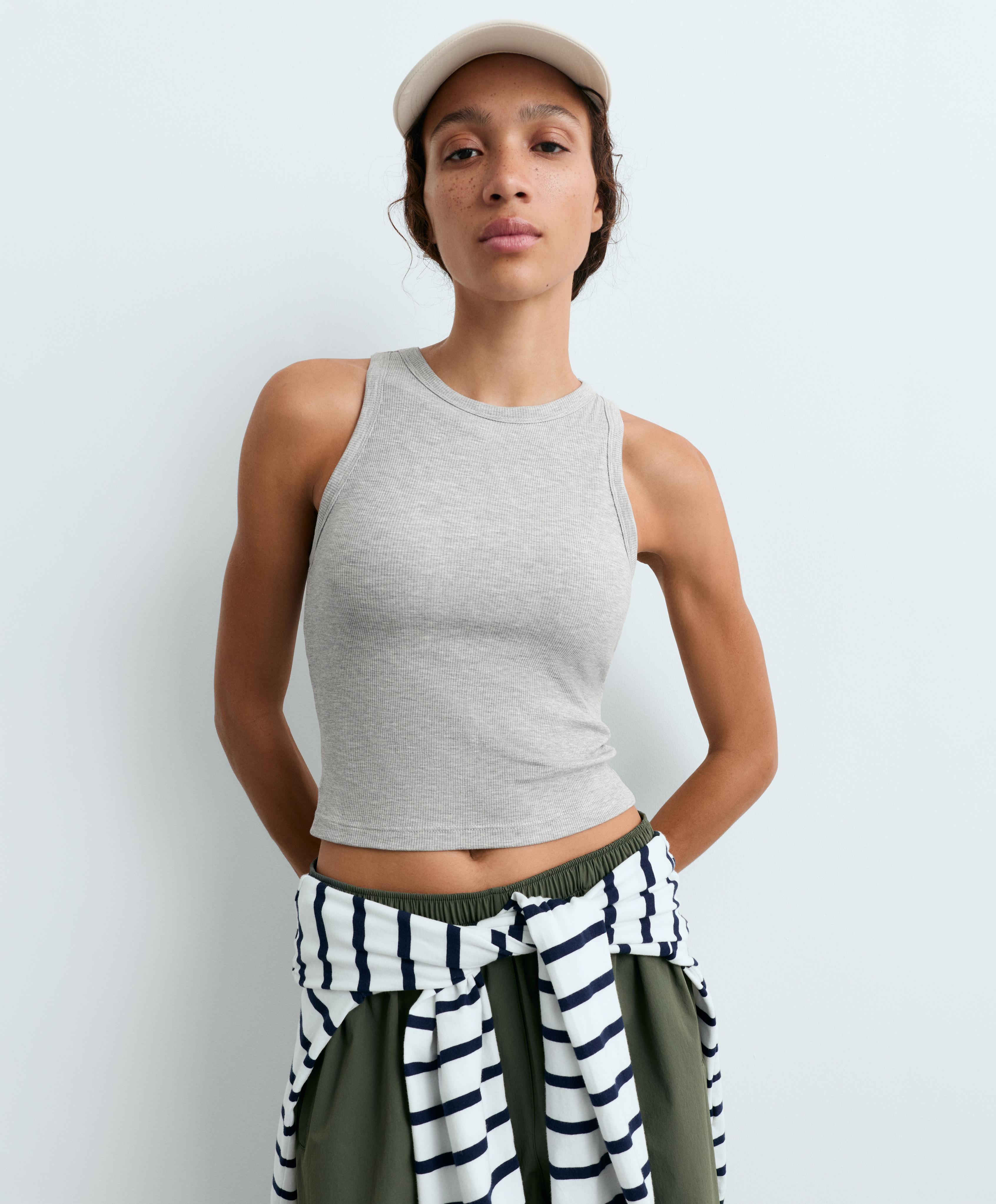 Rib modal blend long tank top — GREY MELANGE