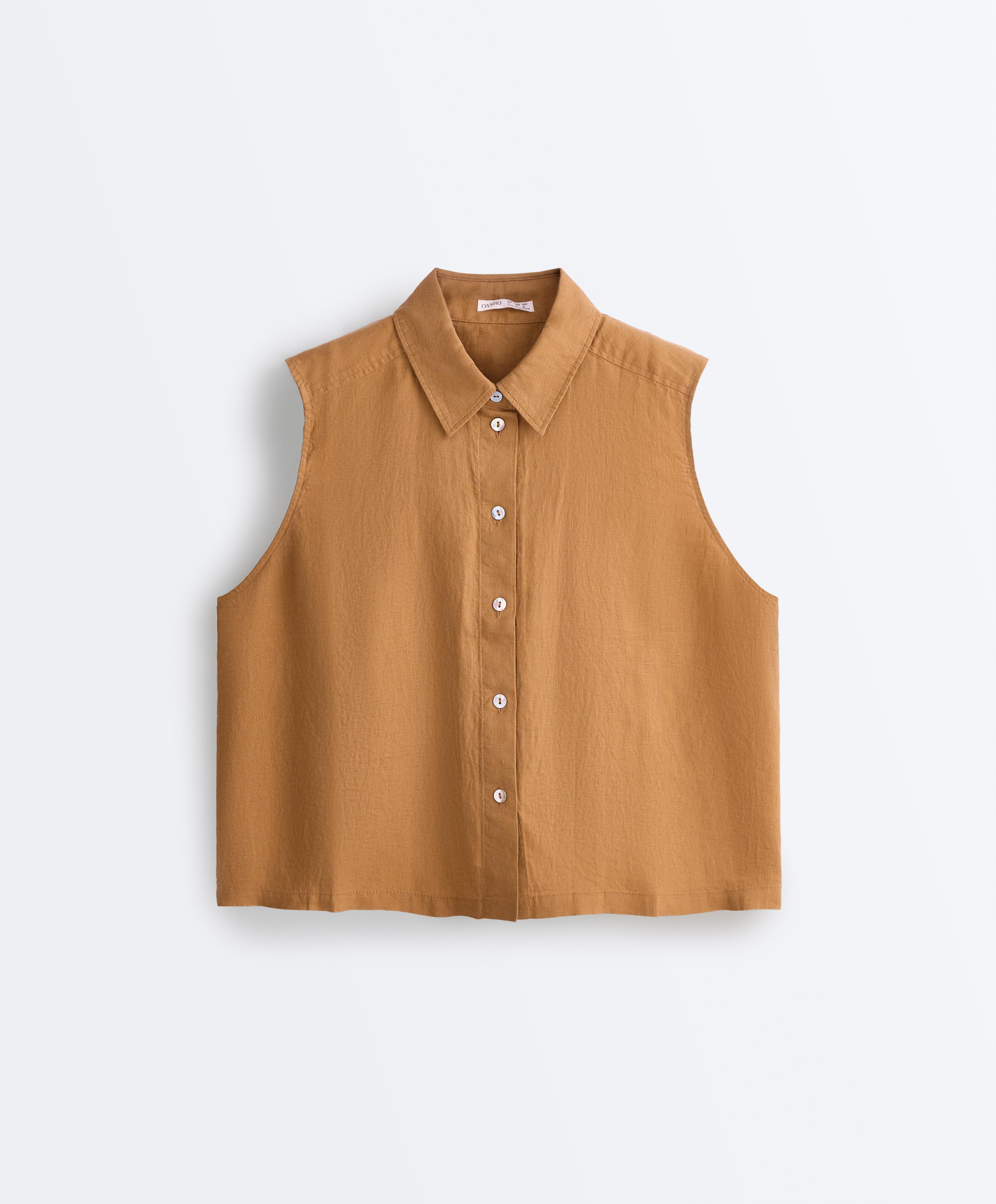 Sleeveless cropped 100% linen shirt