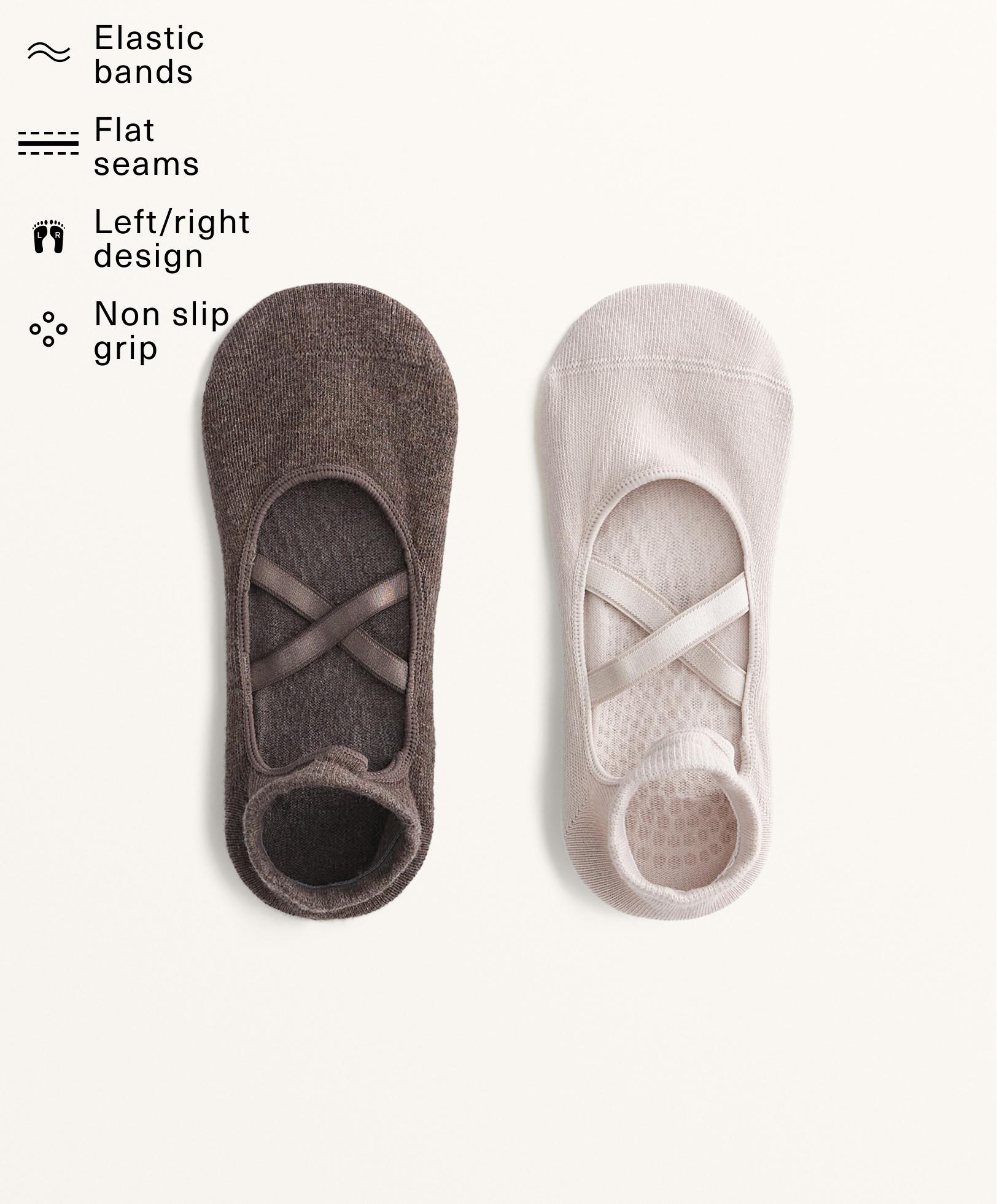 2 pairs of cotton blend yoga and Pilates socks with crossover straps