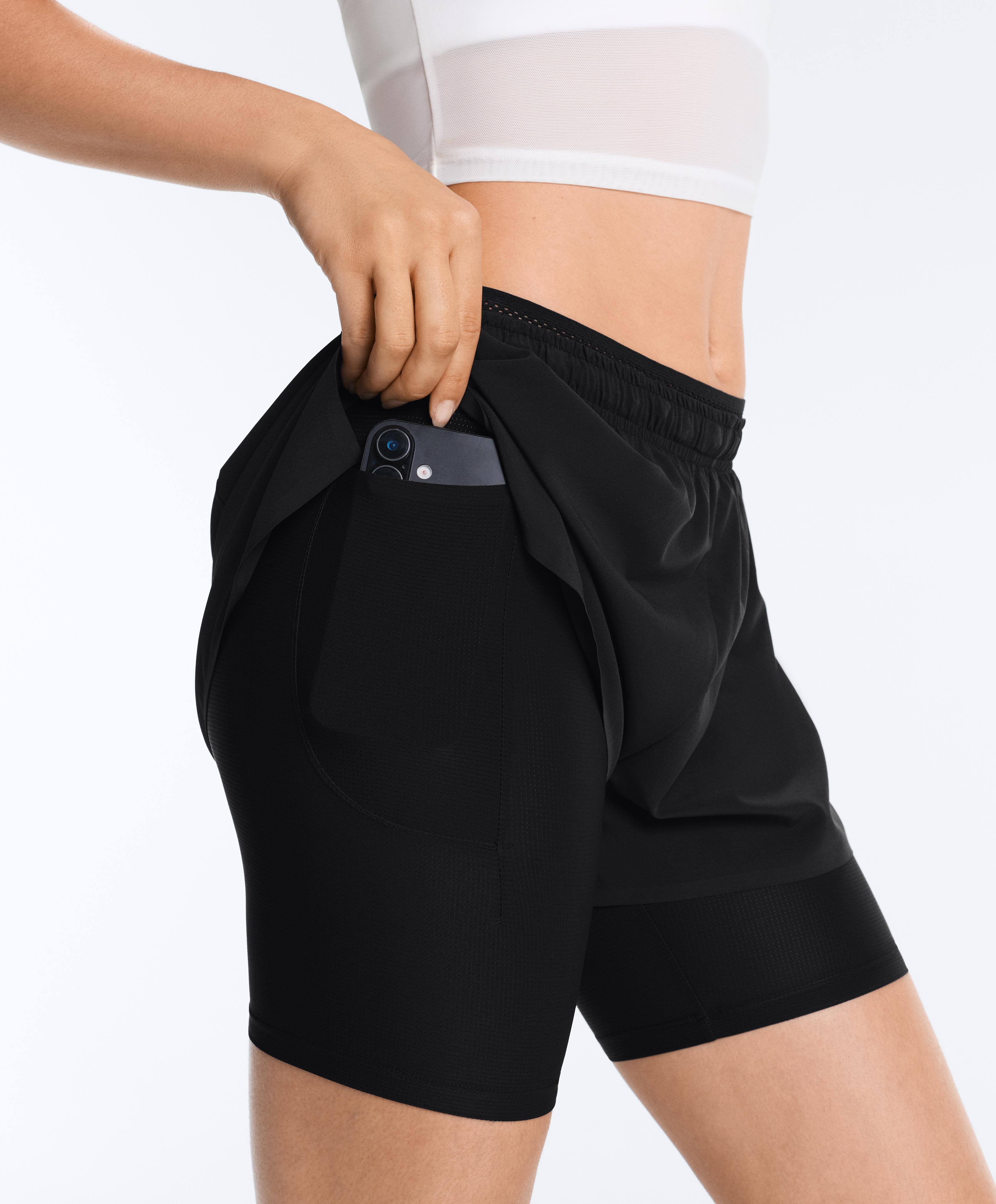 Mid rise 2-in-1 technical shorts — BLACK