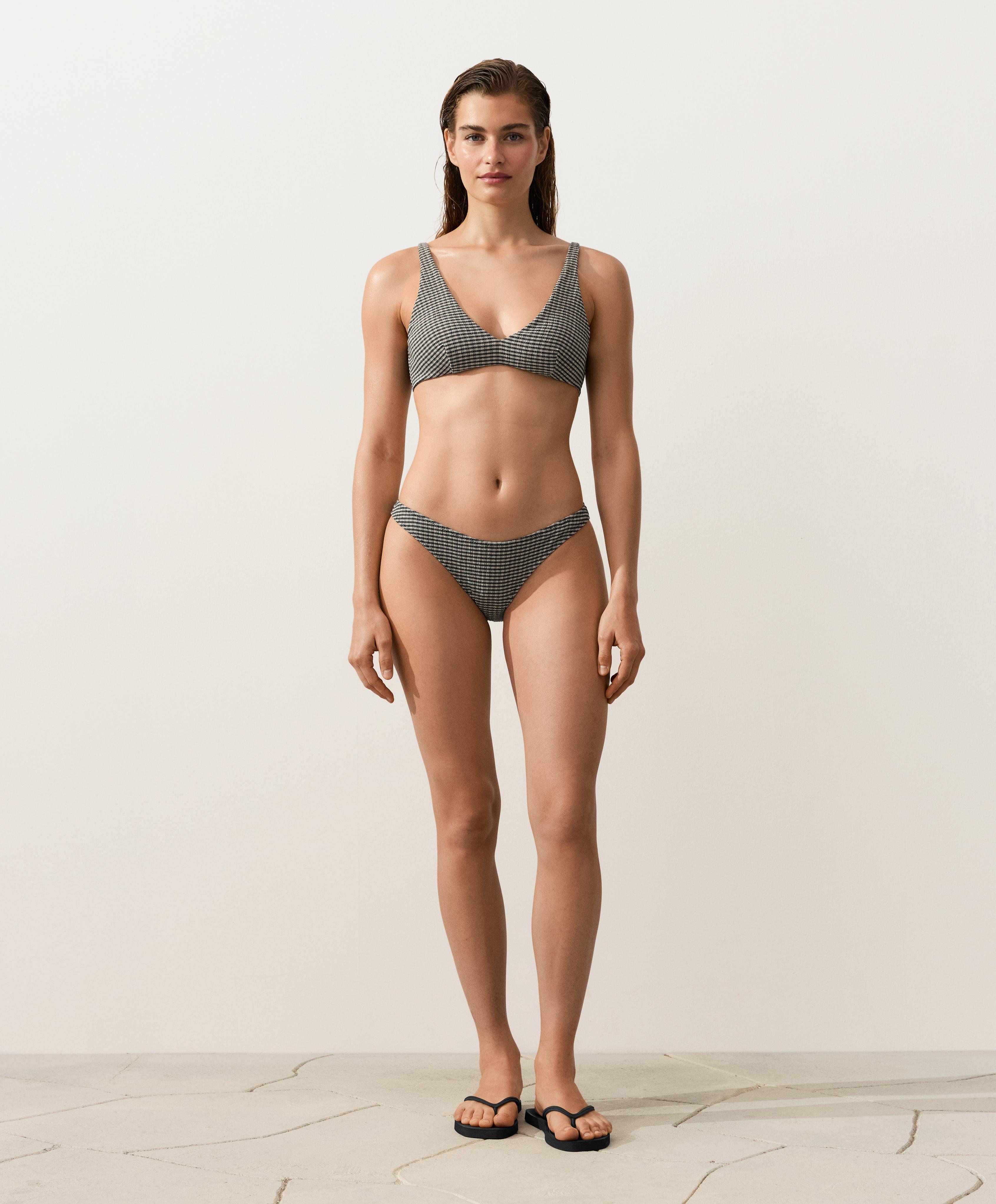Mini check U-cut medium-coverage bikini briefs — BLACK