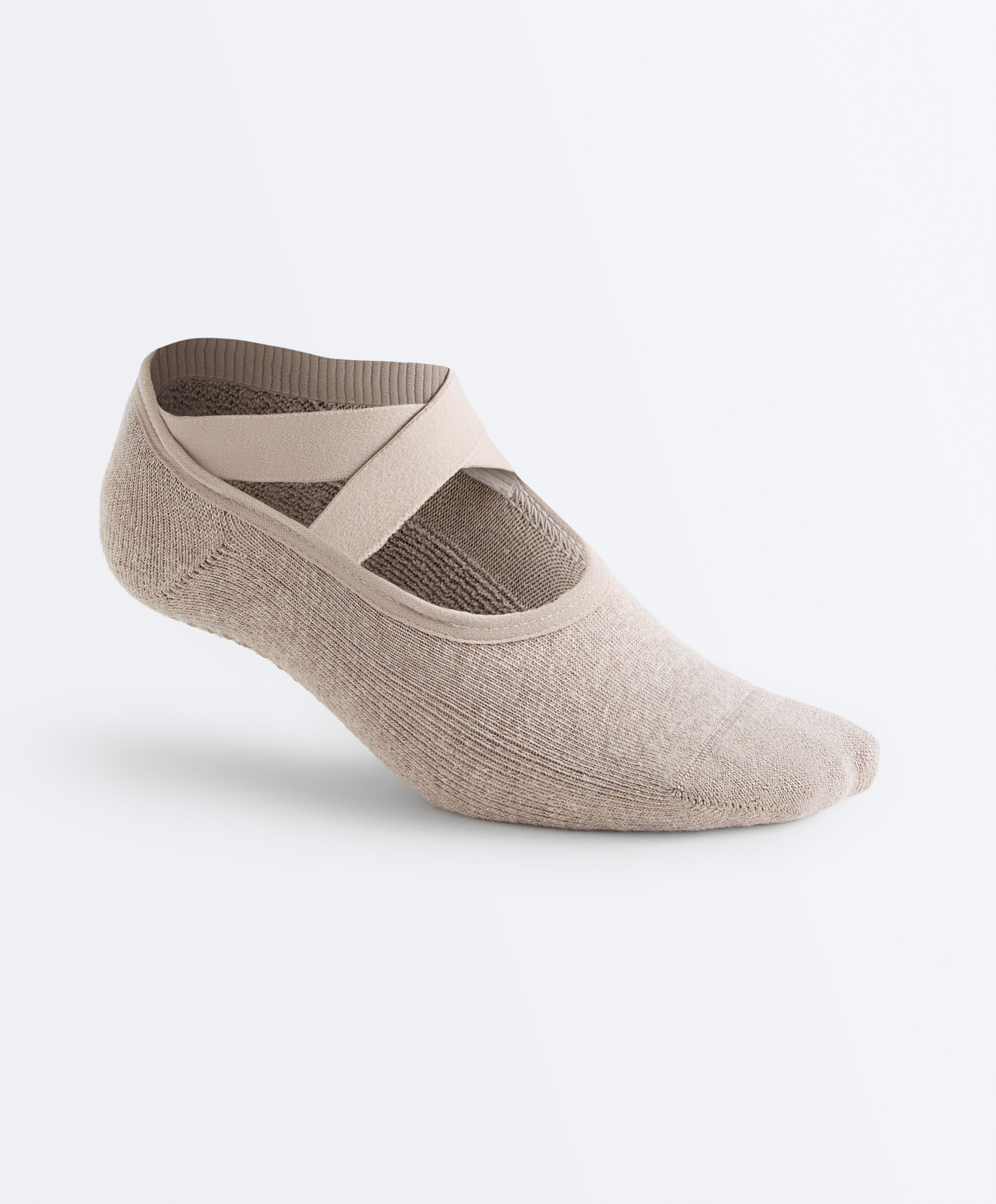 2 pairs of padded cotton blend yoga and Pilates socks with crossover straps — BARLEY