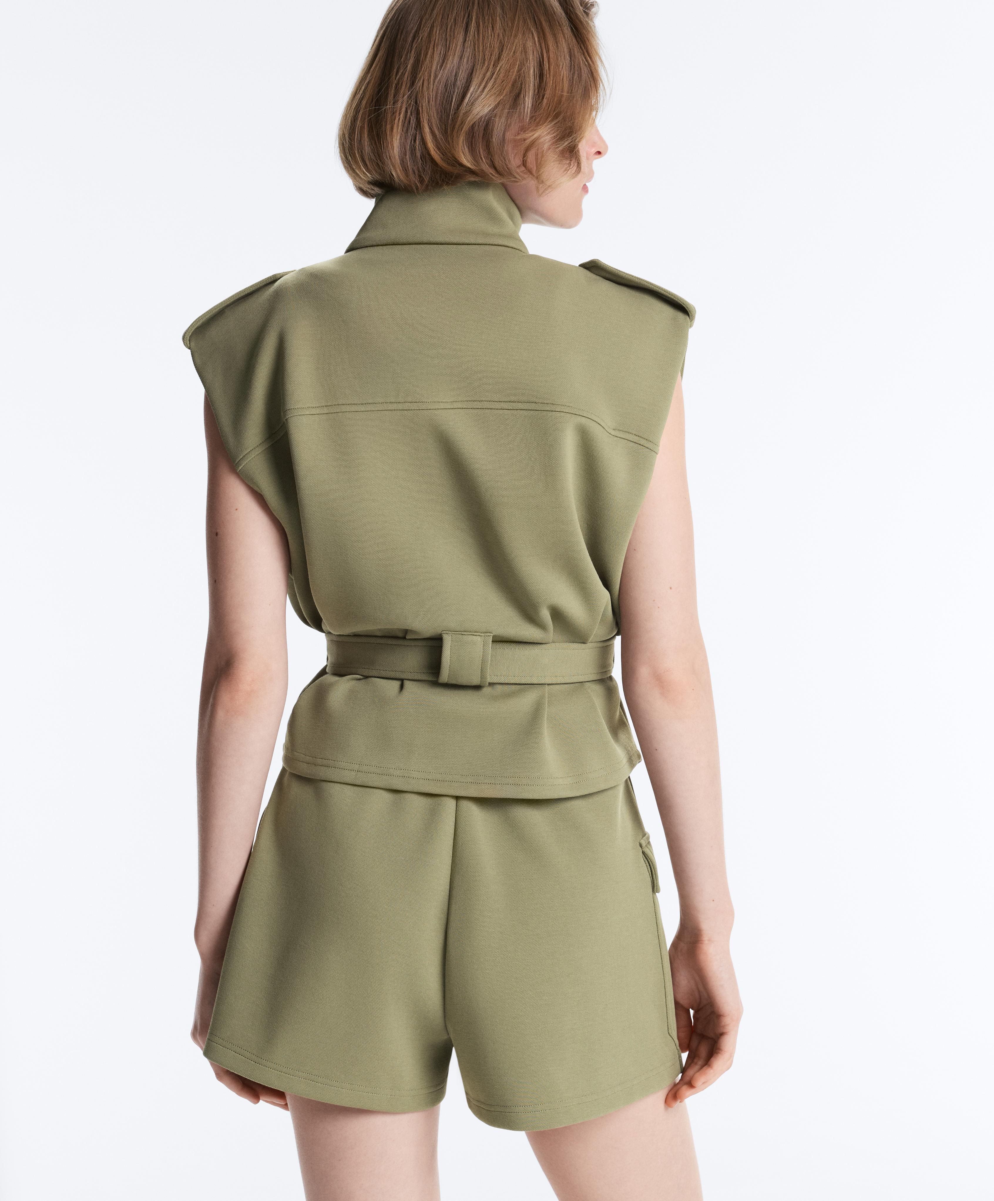 Short piqué skirt with cotton pockets — YELLOW GREEN
