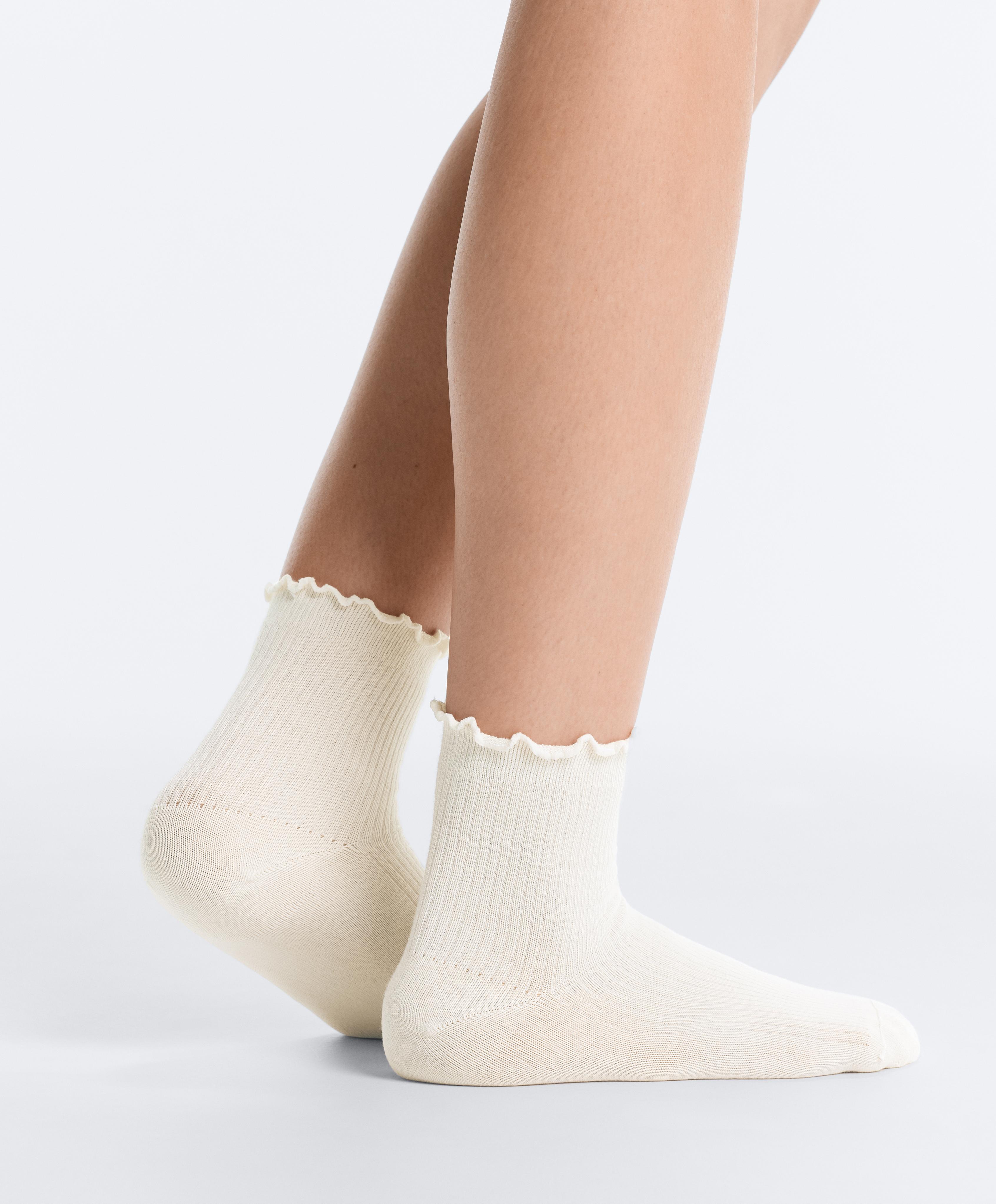 3 pairs of cotton blend quarter socks with curled edge — CHOCOLATE