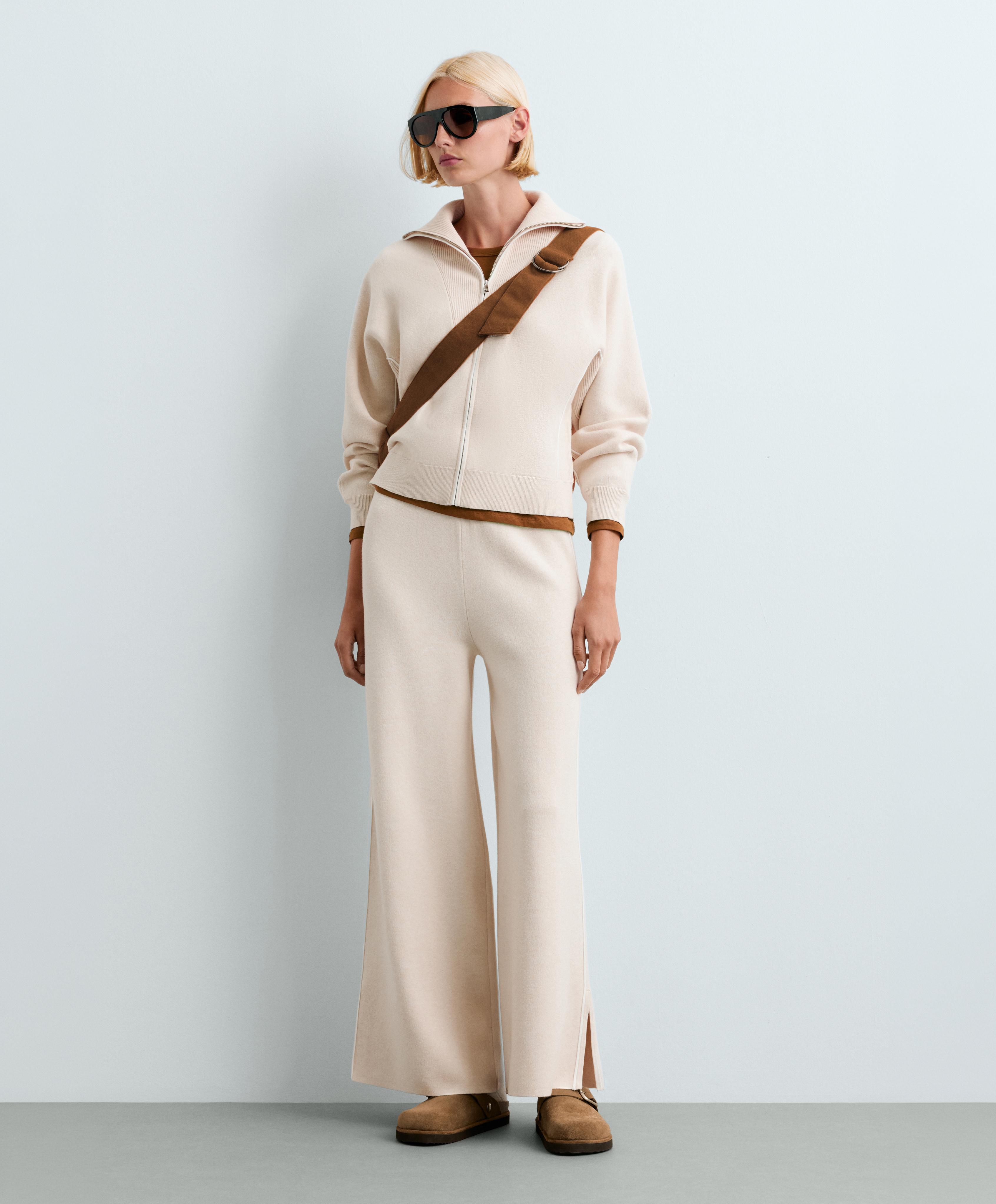 High-neck mixed knit jacket — ECRU