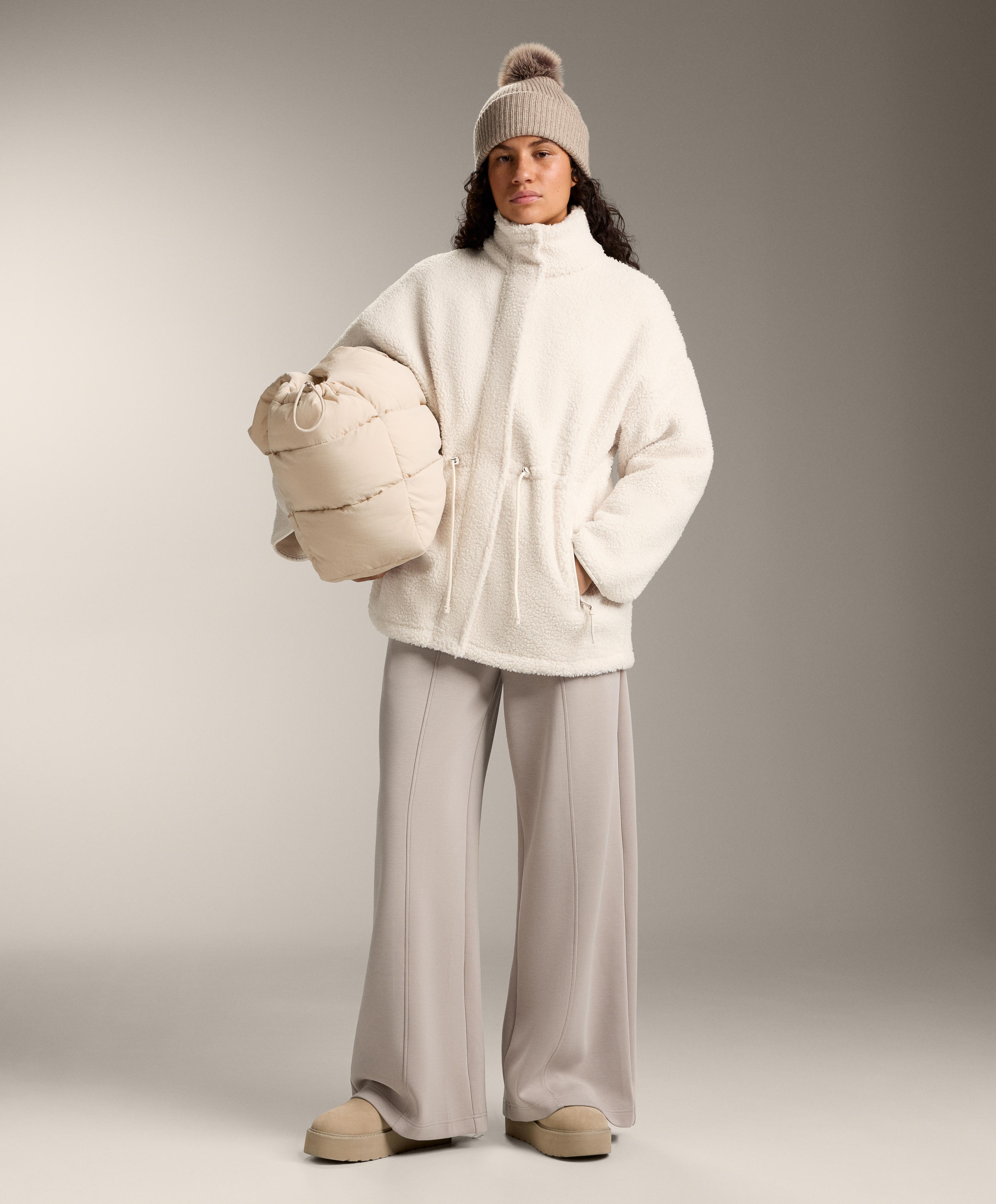 Adjustable waist faux-shearling jacket