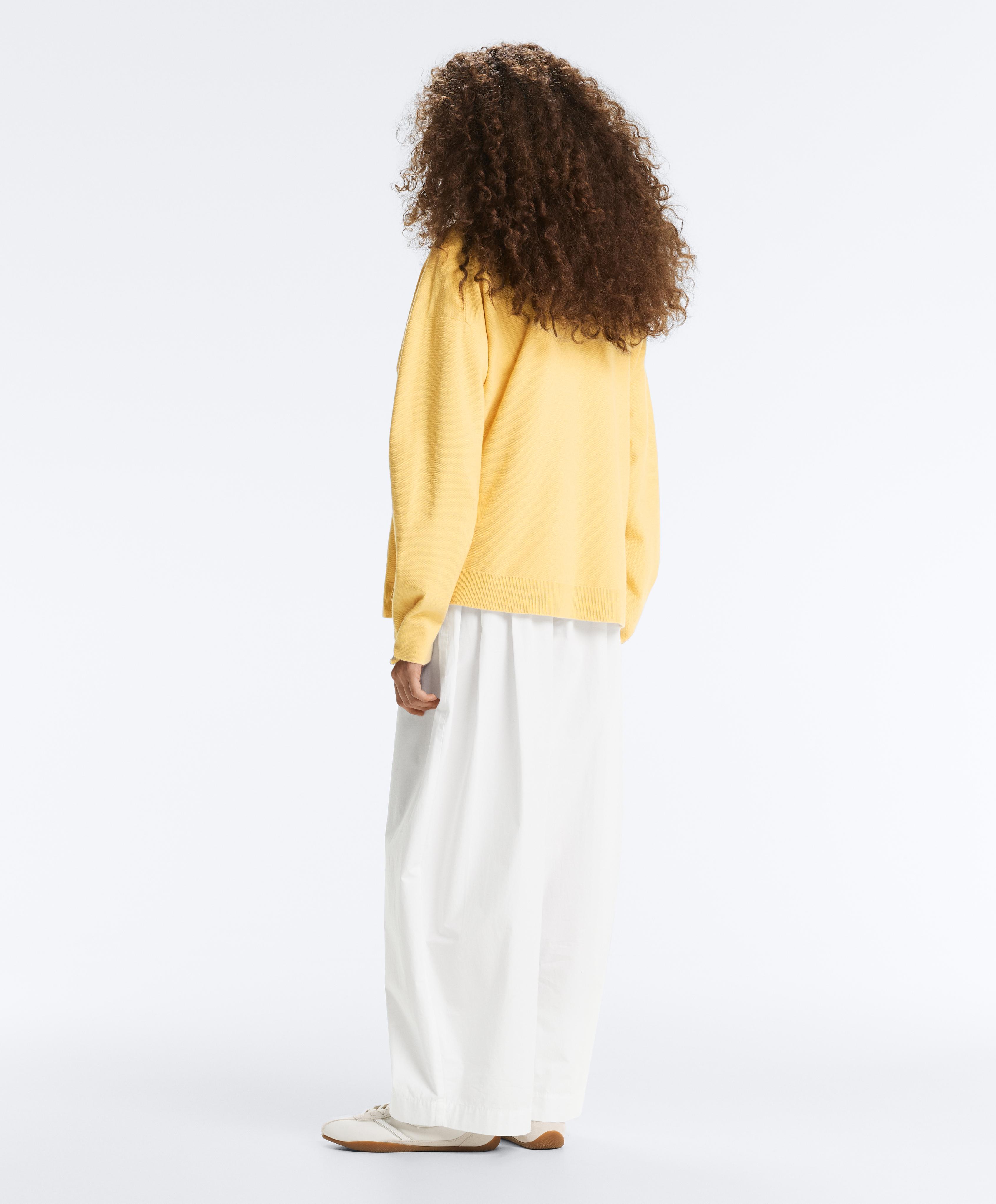 Button-up knit polo shirt — MID-YELLOW