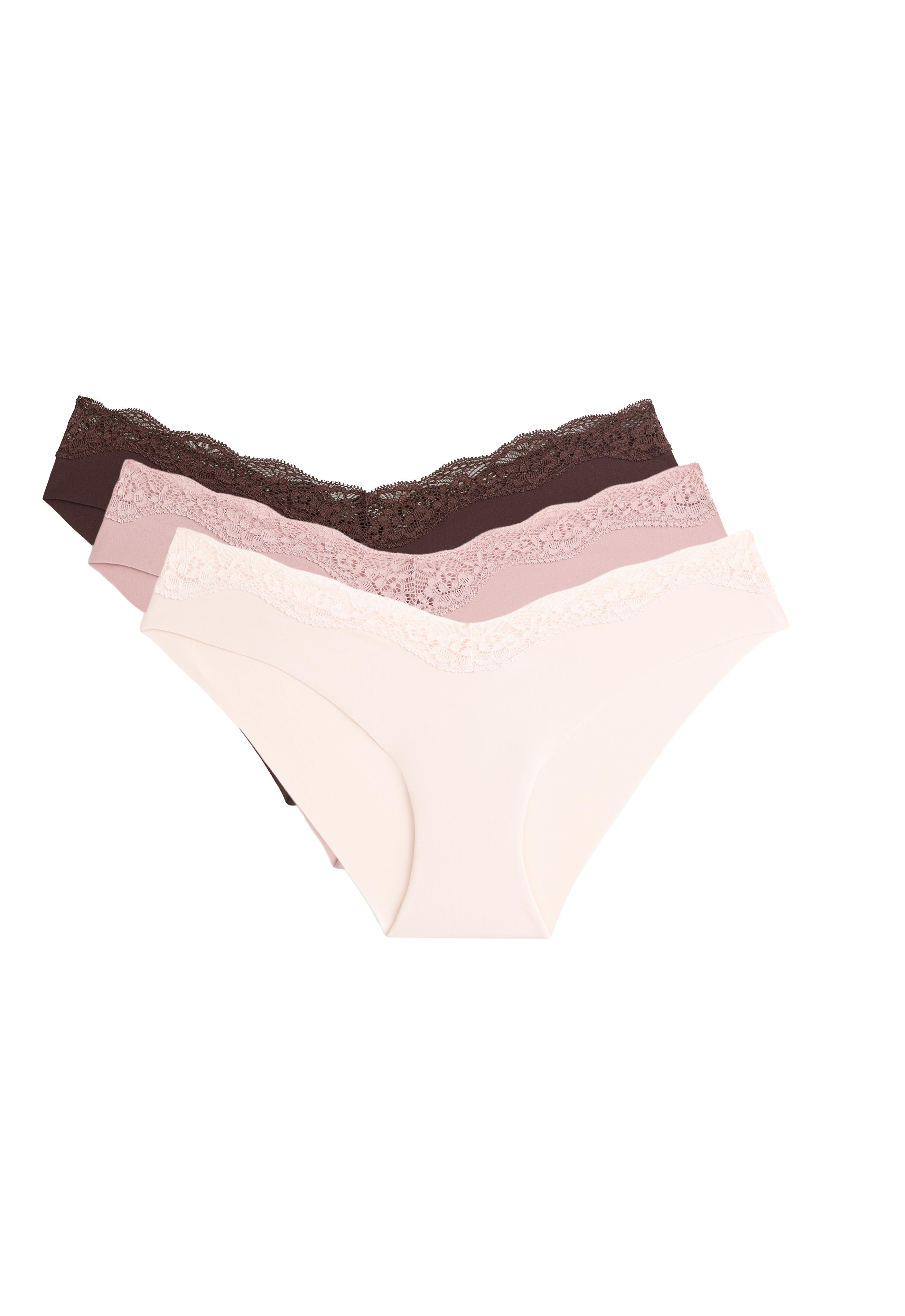 3 laser-cut lace and polyamide blend classic briefs — CHOCOLATE