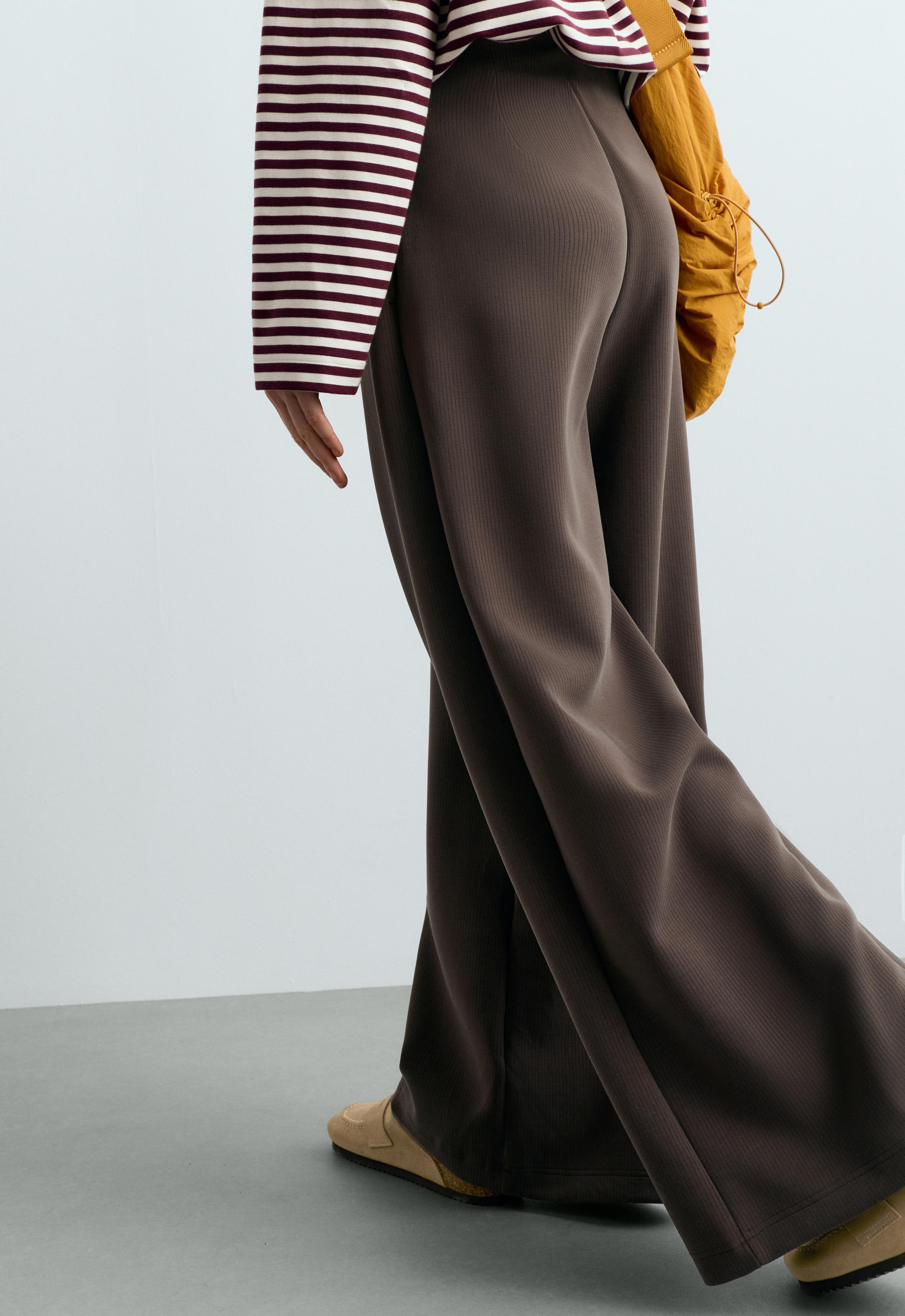 Wide striped trousers with modal — BROWN
