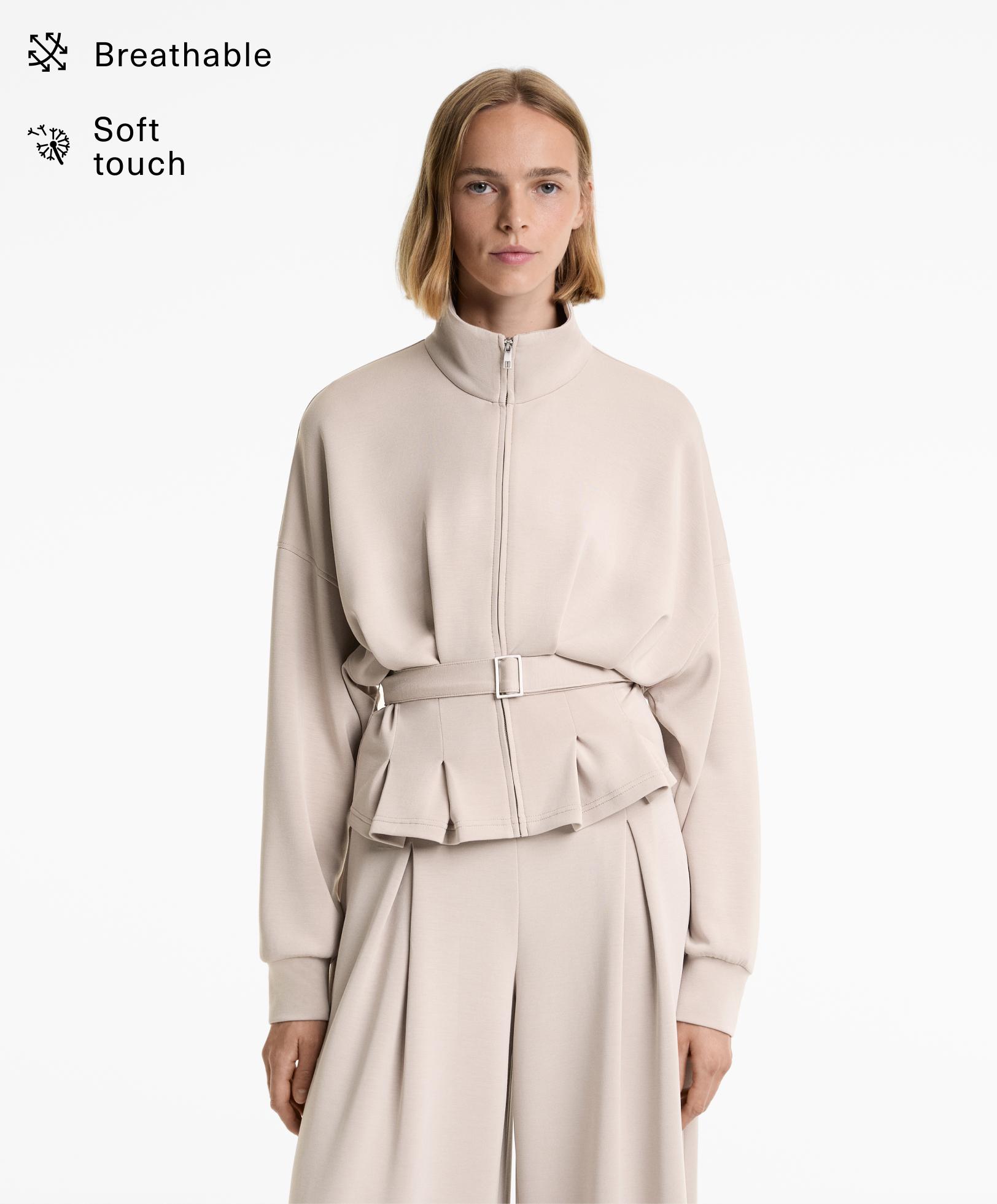 Belted jacket with soft-touch modal