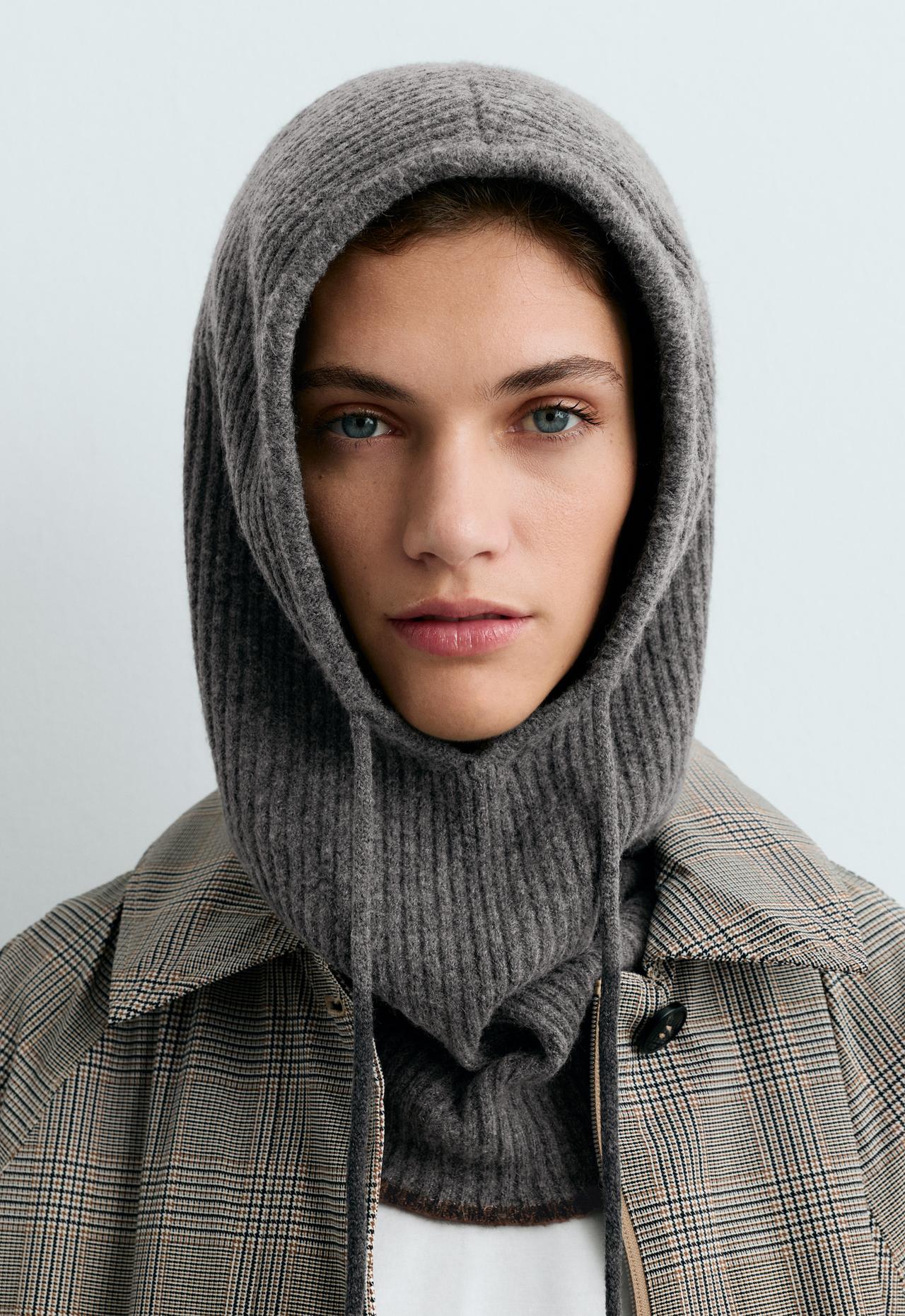 Contrast rib knit balaclava — PALE GREY MELANGE