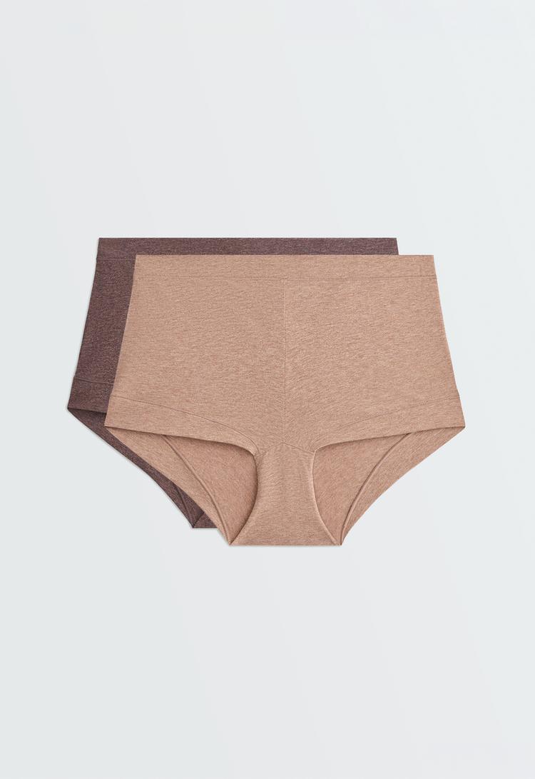 2 cotton blend shortie briefs — CHOCOLATE      