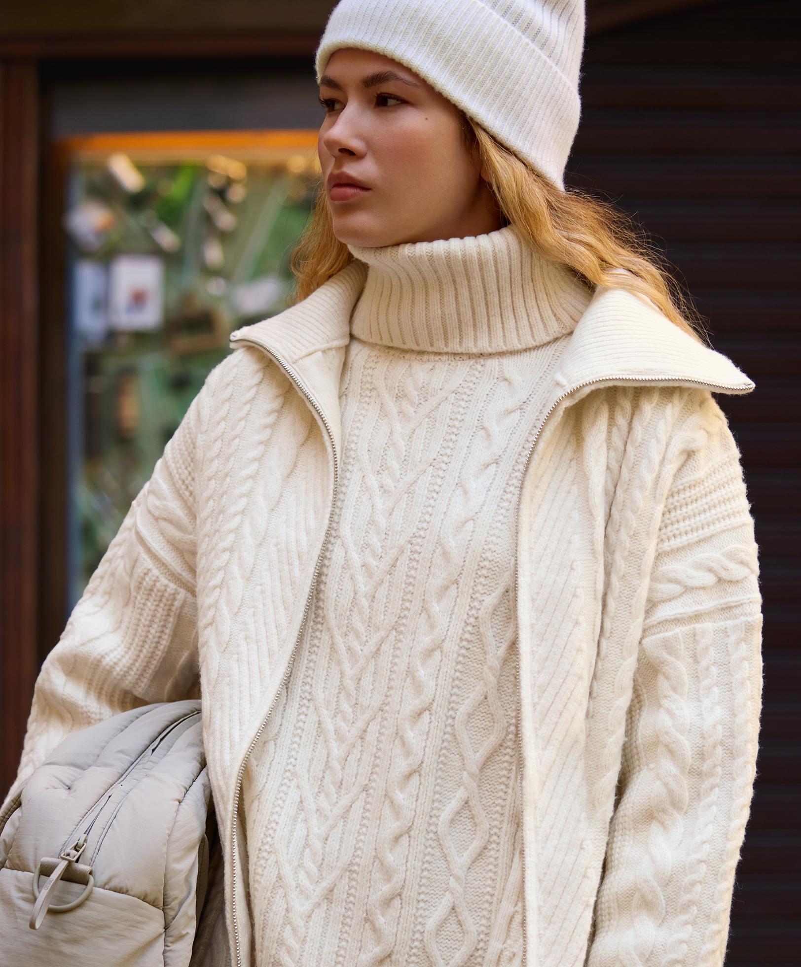 High neck cable knit jacket