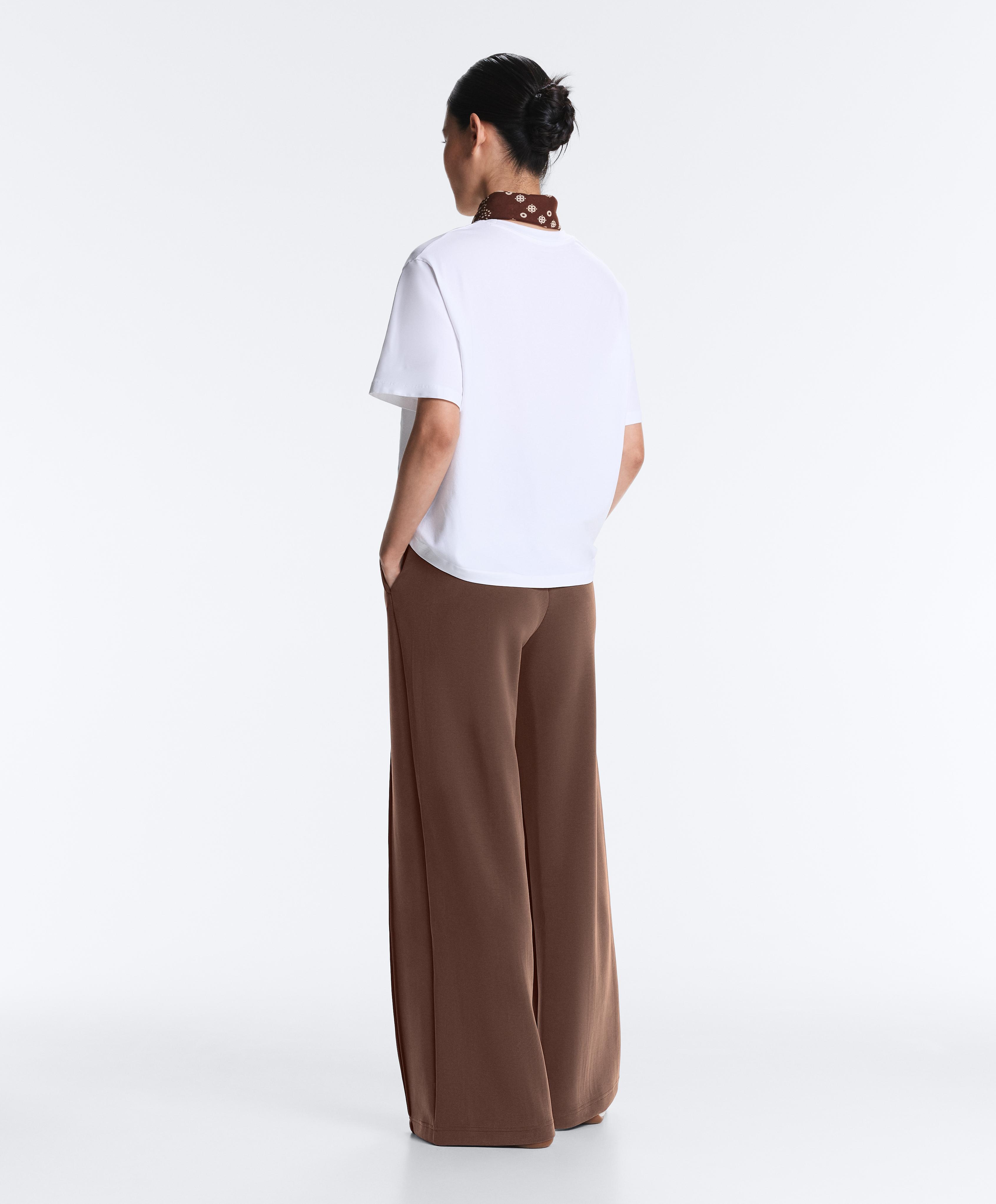 Straight-leg trousers with soft-touch modal and piping — MID-BROWN