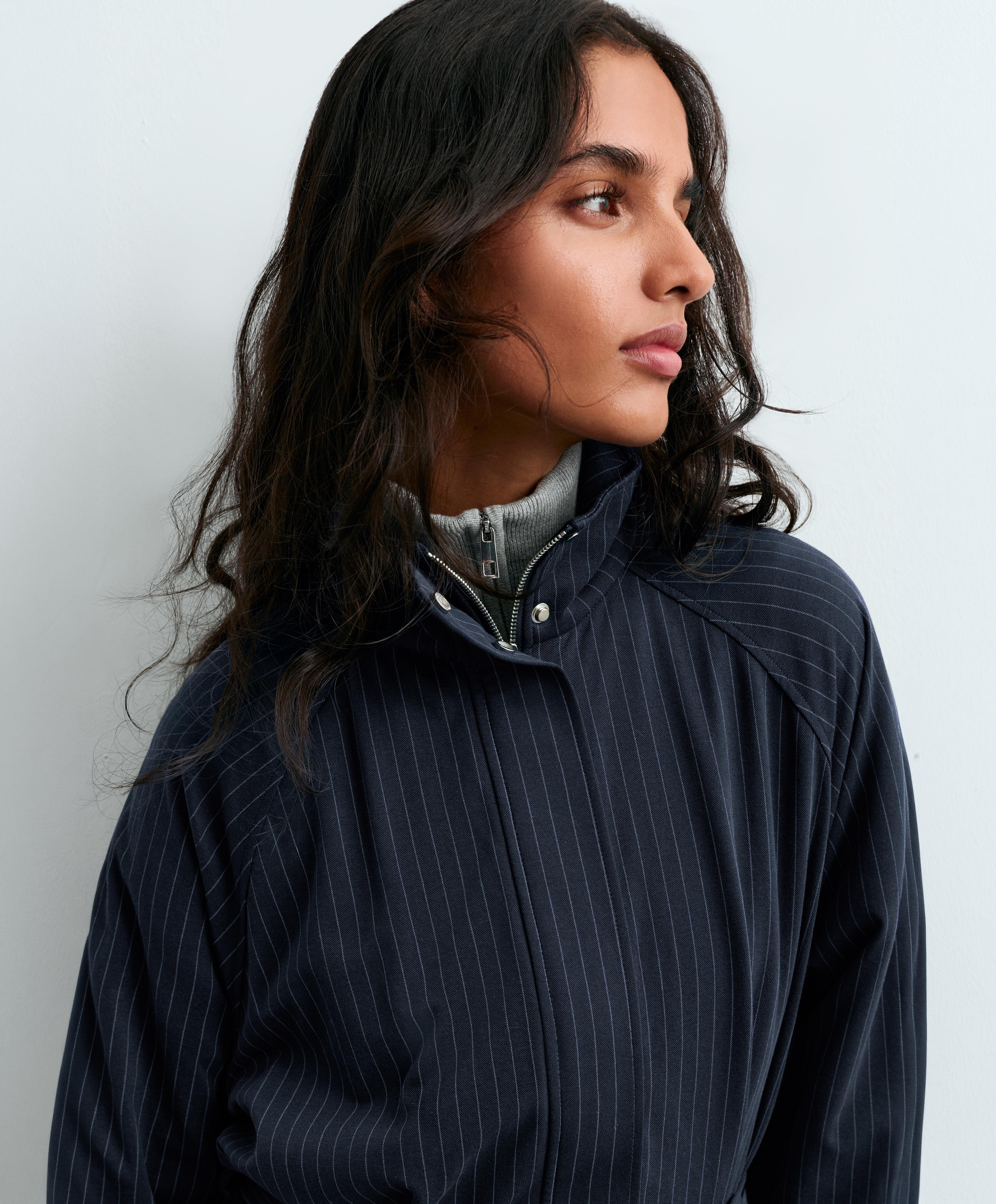Long pinstripe cotton jacket — NAVY BLUE