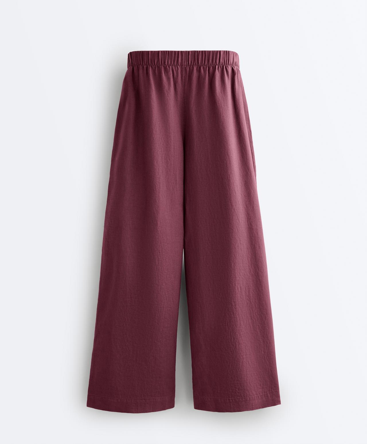 100% linen wide-leg trousers — CHERRY