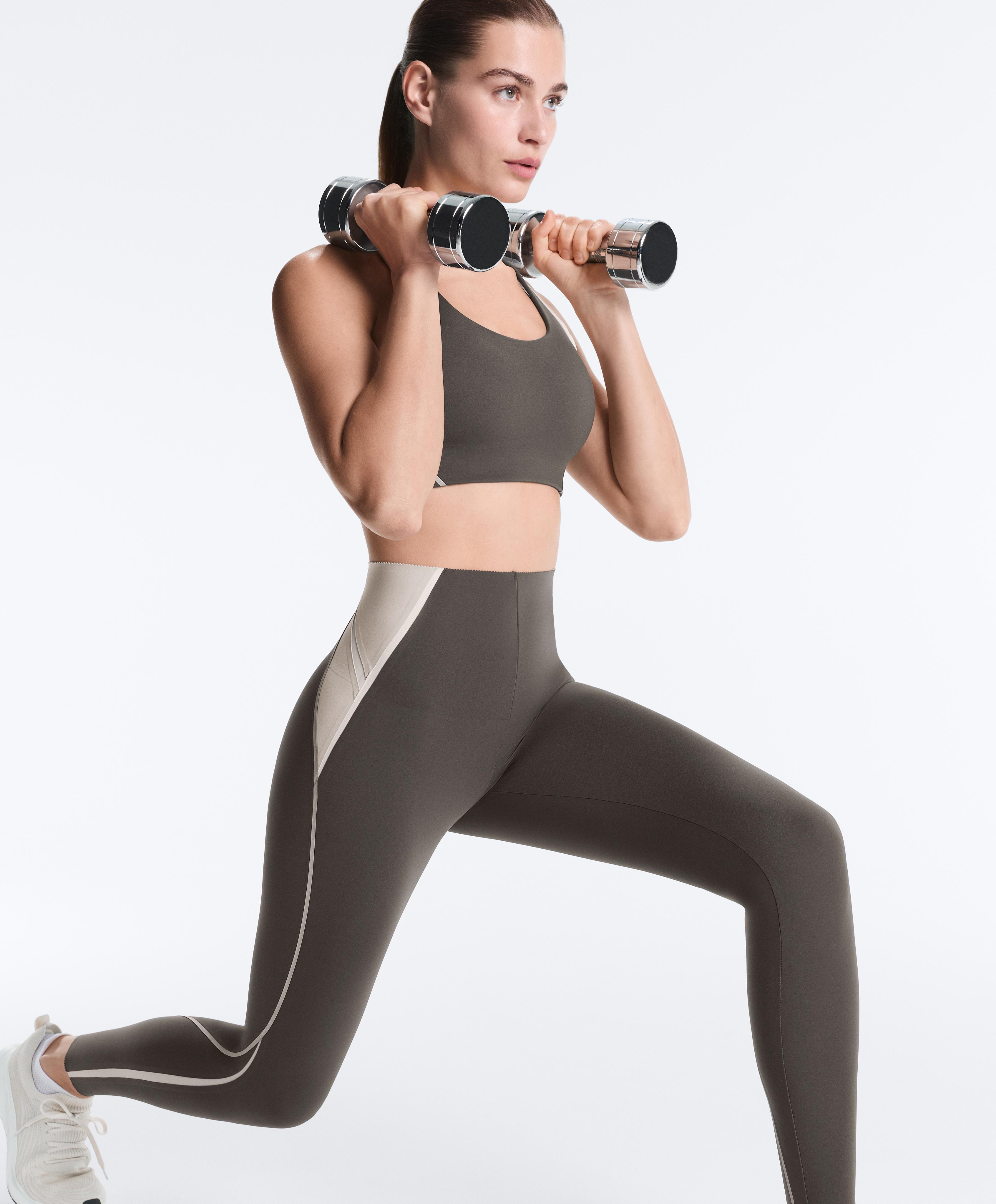 High-rise Compressive reflective core control ankle-length leggings — CHARCOAL GREY