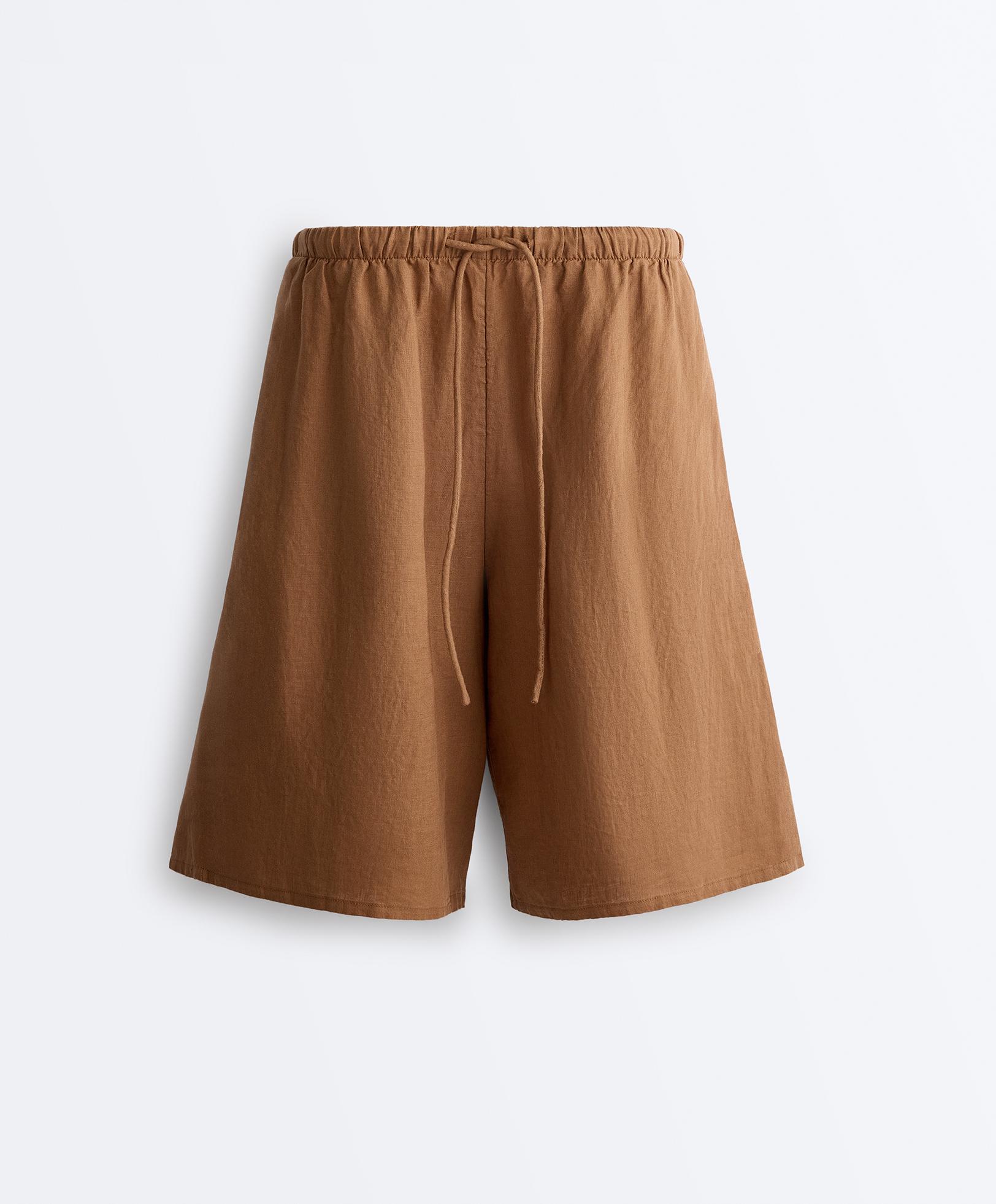 100% linen midi Bermuda shorts — TOFFEE