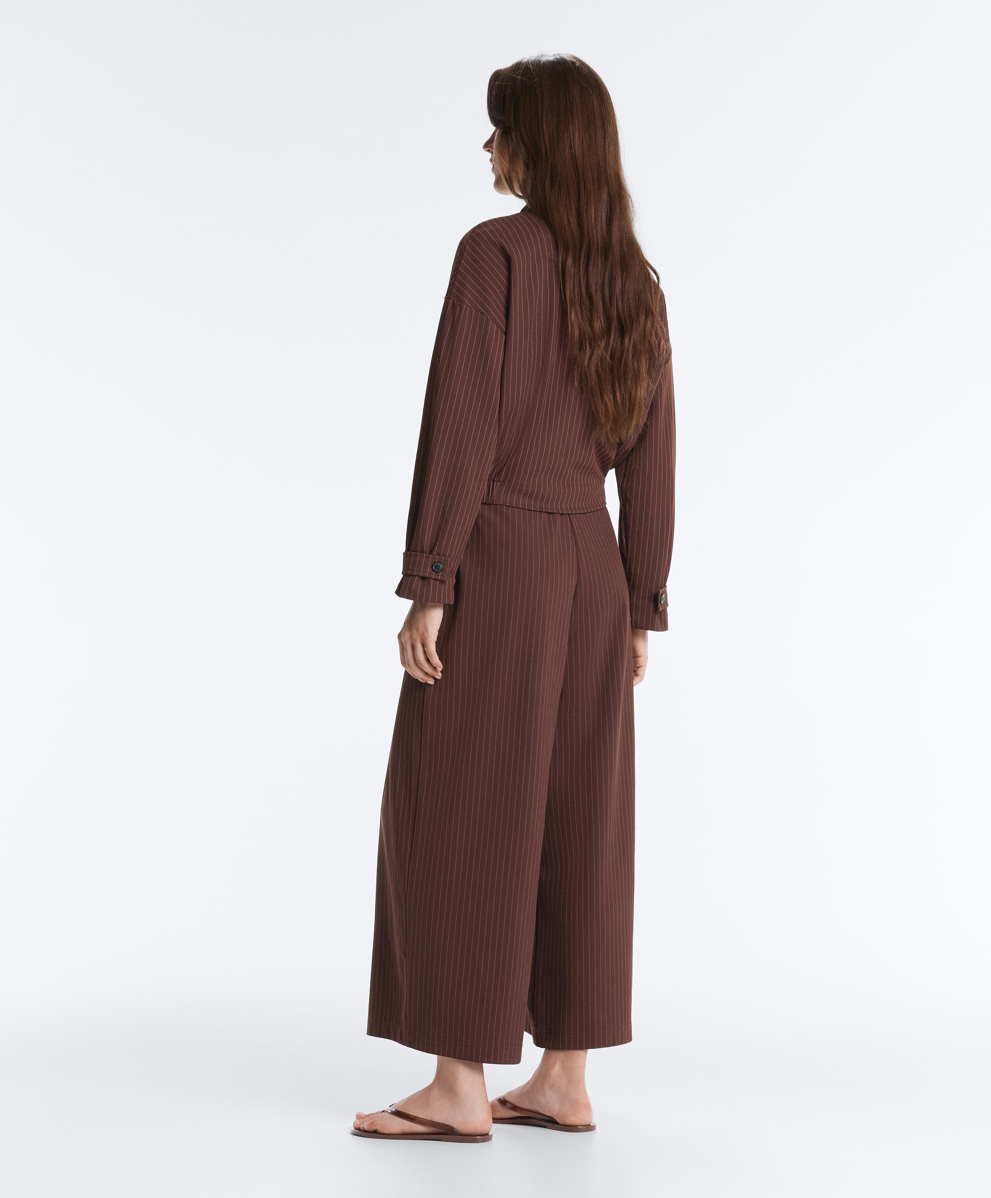 Brown pinstripe cotton cropped wide-leg trousers total look Brown pinstripe cotton cropped wide-leg trousers total look
