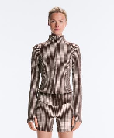 Gingham technical jacket — DARK REDDISH‑BROWN 1