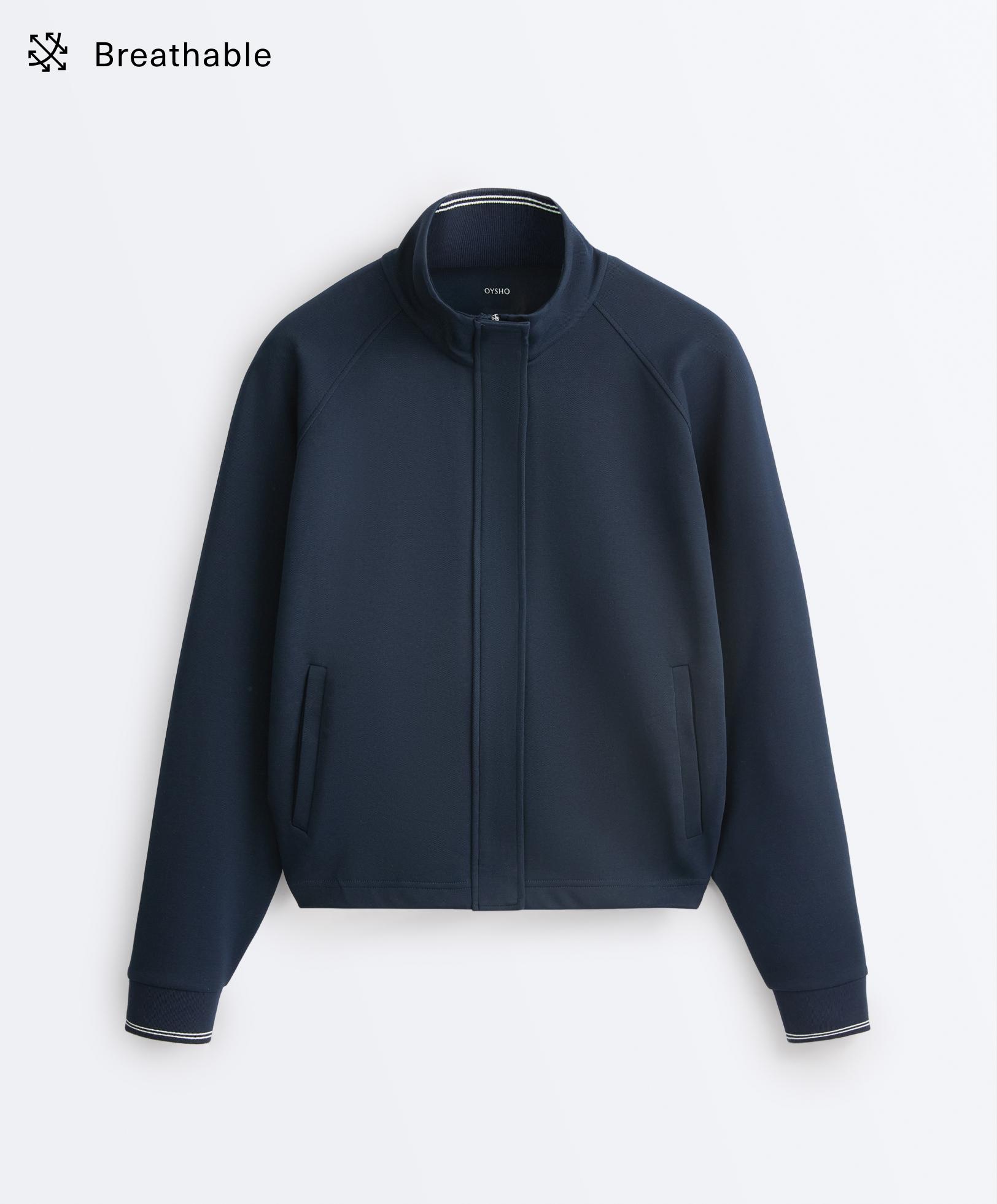 Piqué jacket with cotton contrast piping — NAVY BLUE