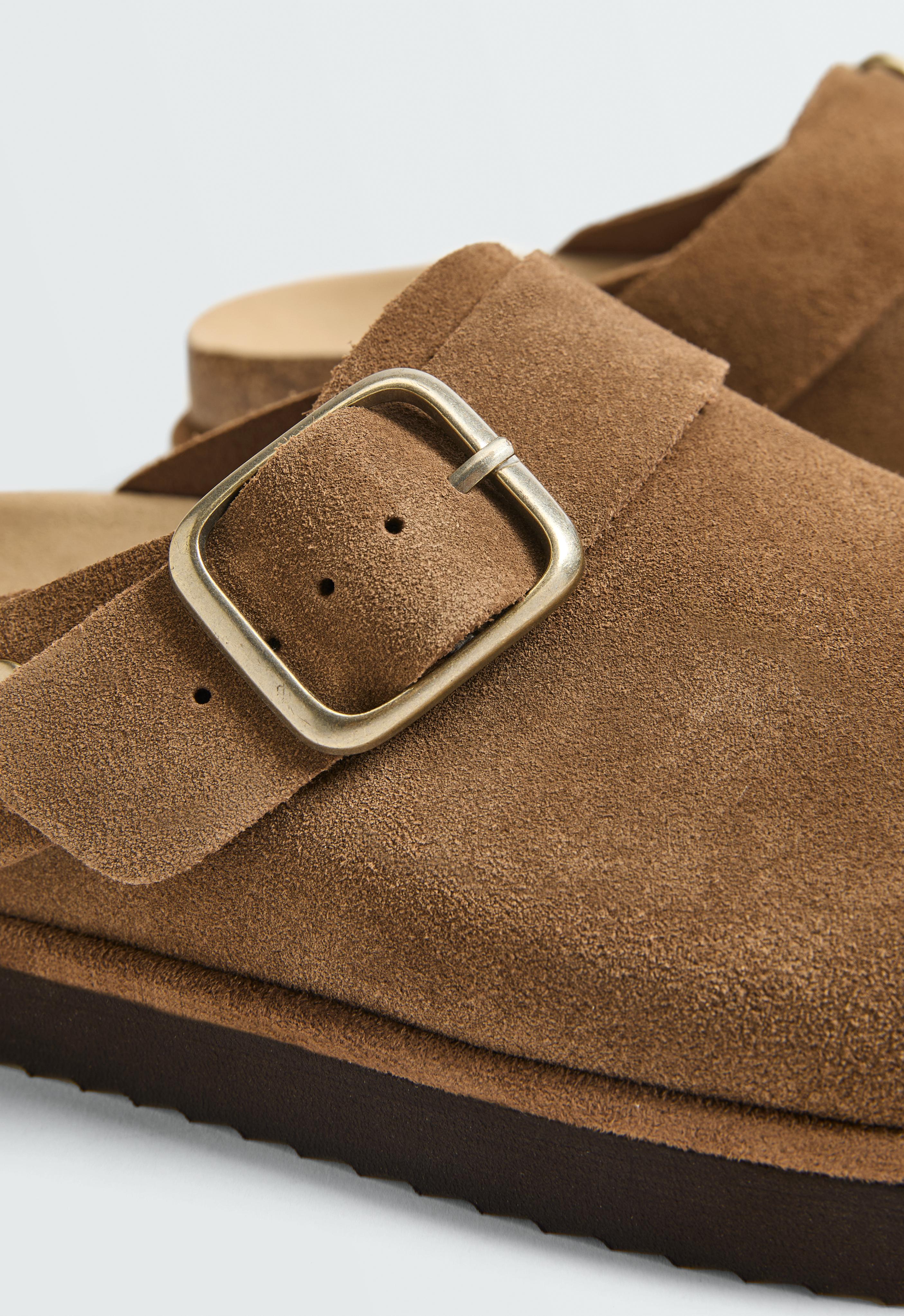 Split-leather buckled mules — LEATHER