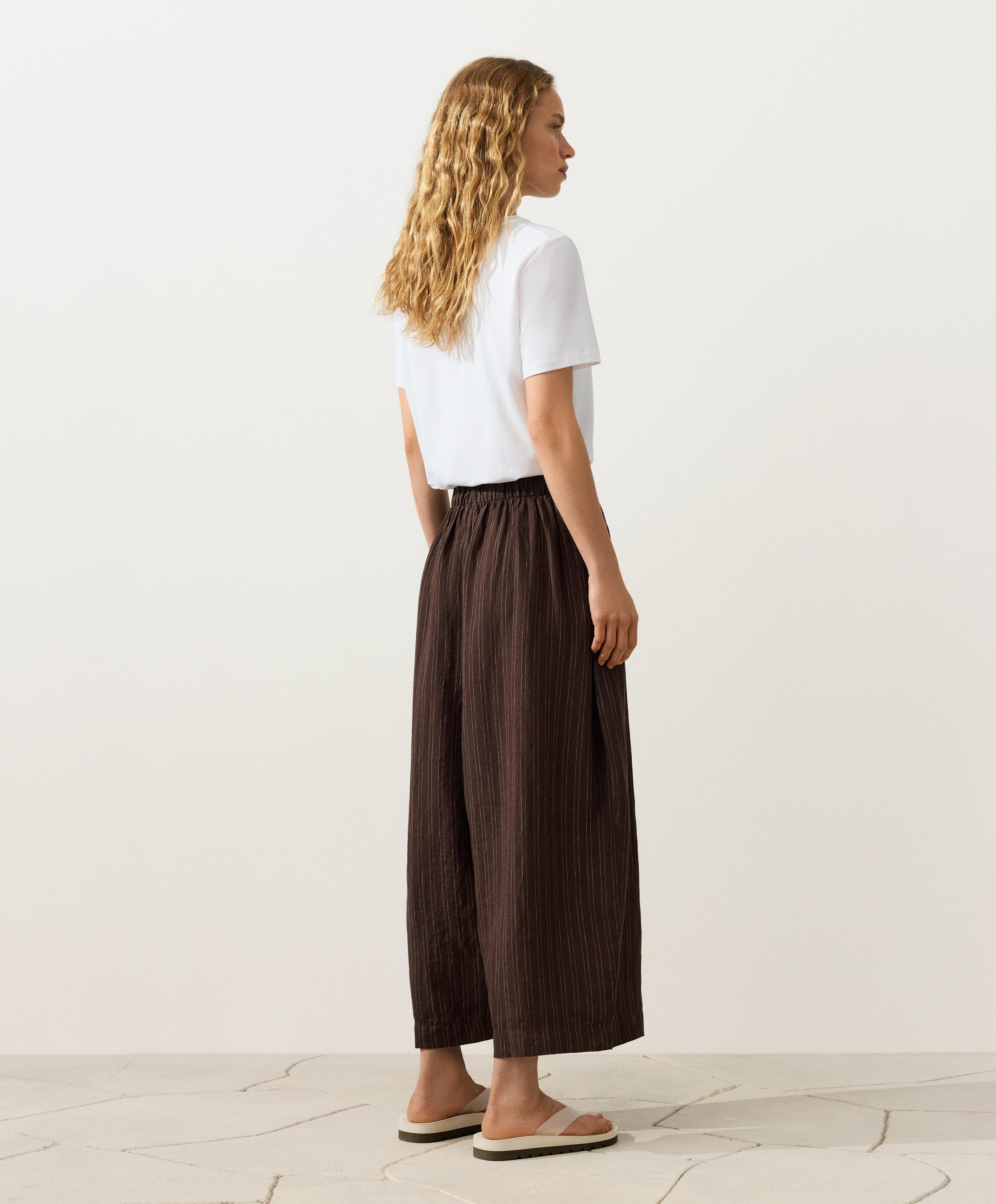 Striped 100% linen balloon crop trousers — EARTH