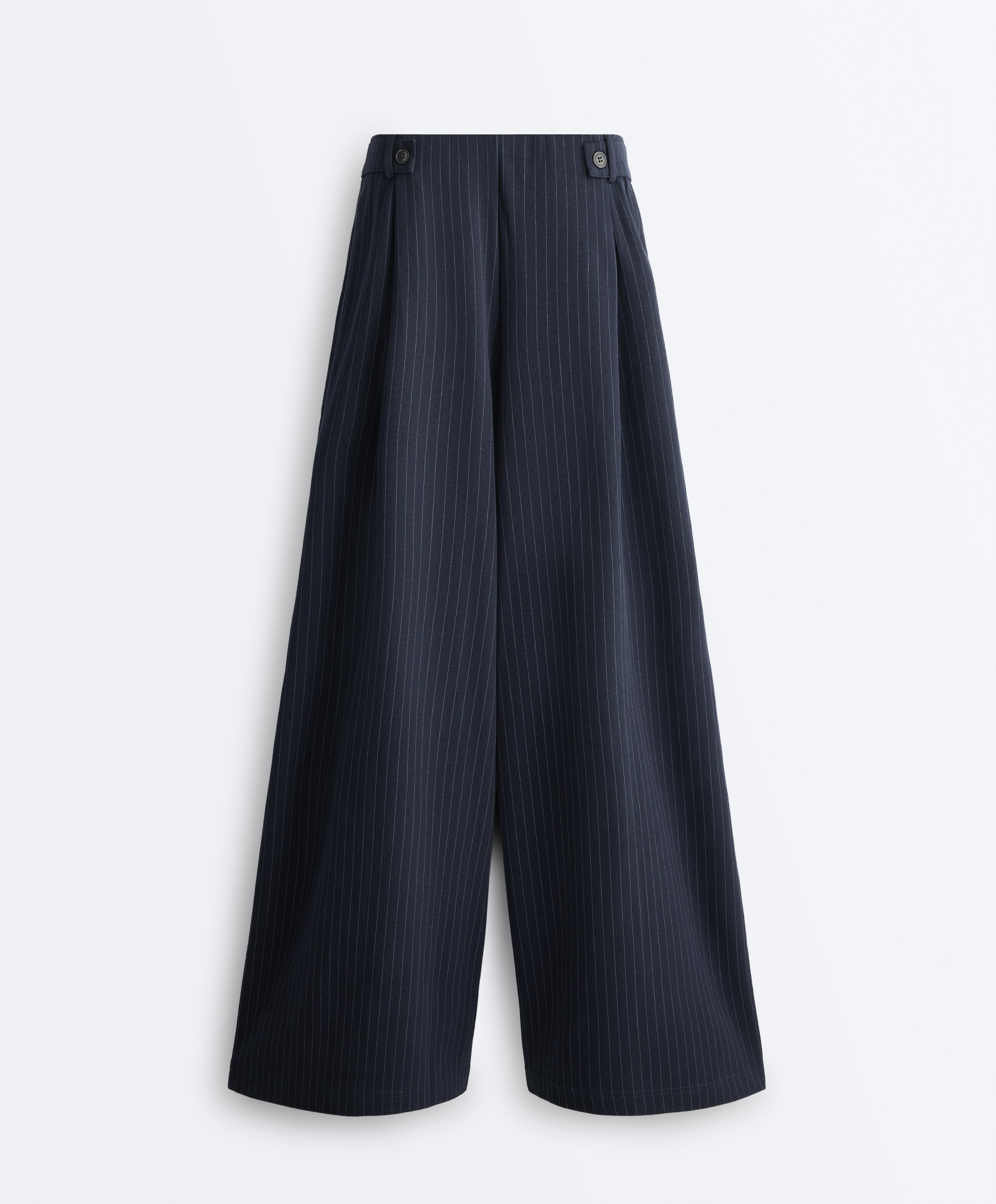 Pinstripe cotton pique wide-leg trousers — NAVY BLUE