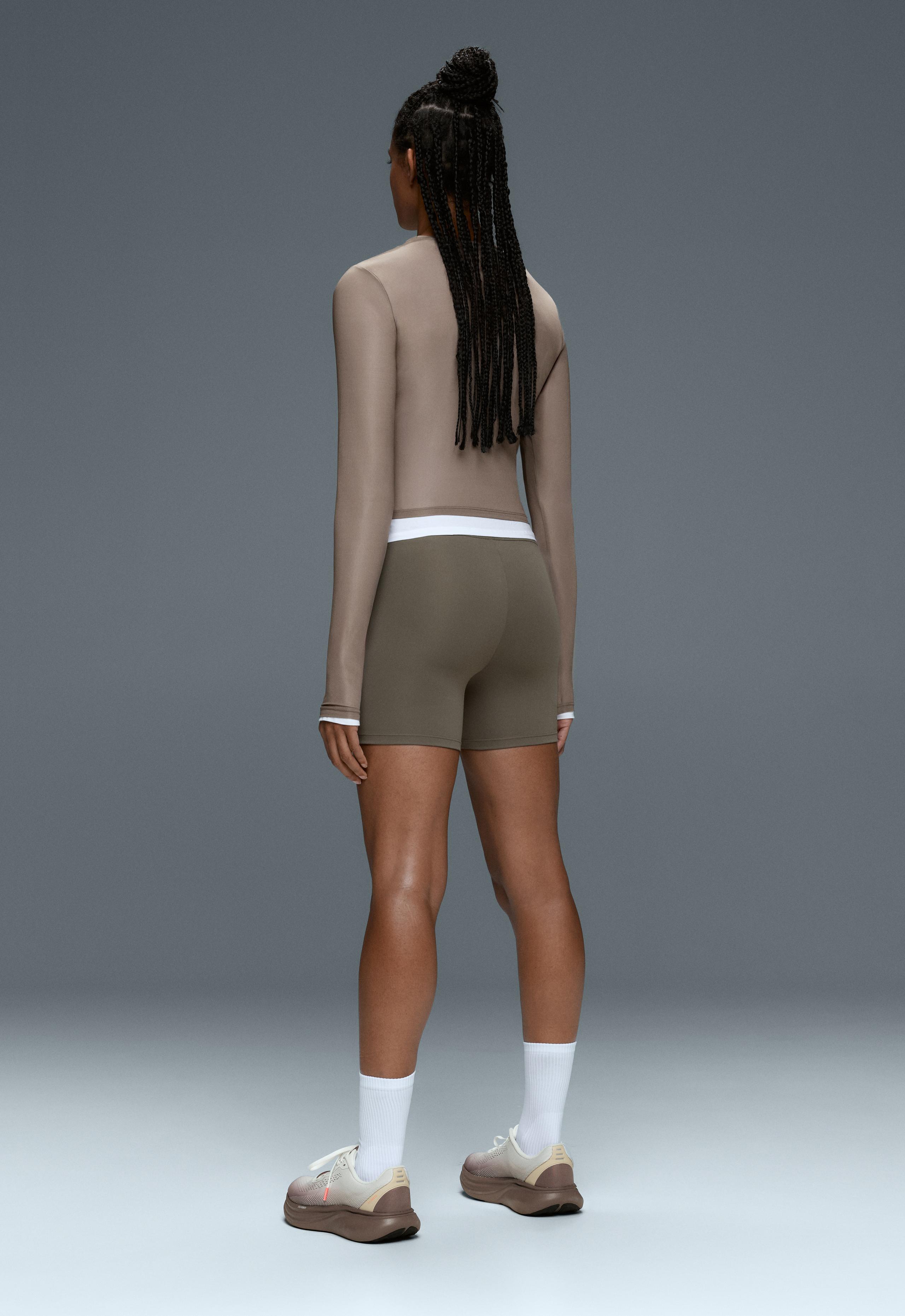 Long-sleeved technical T-shirt with text - DARK MINK