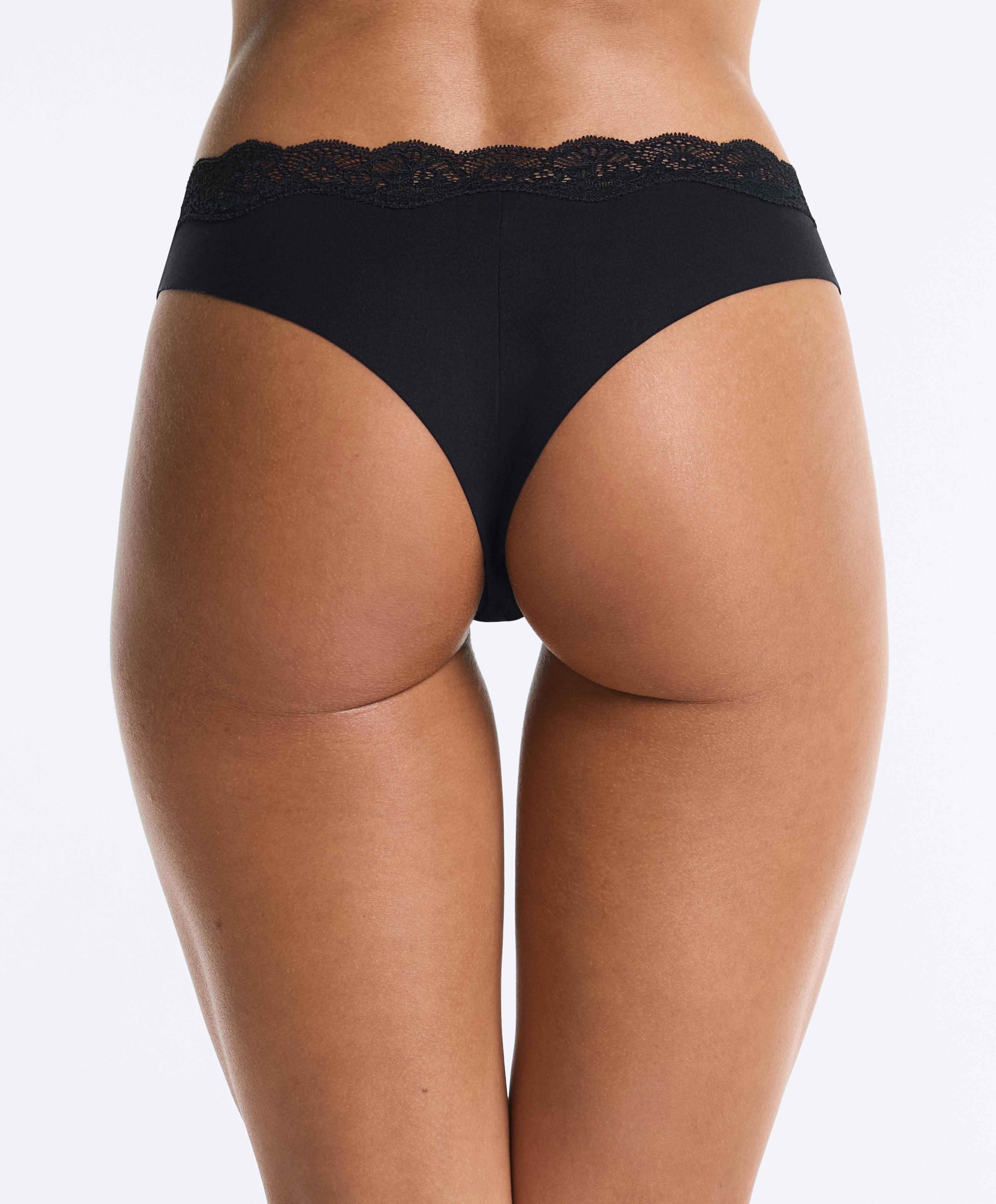 3 V-cut lace laser-cut polyamide Brazilian briefs — BLACK