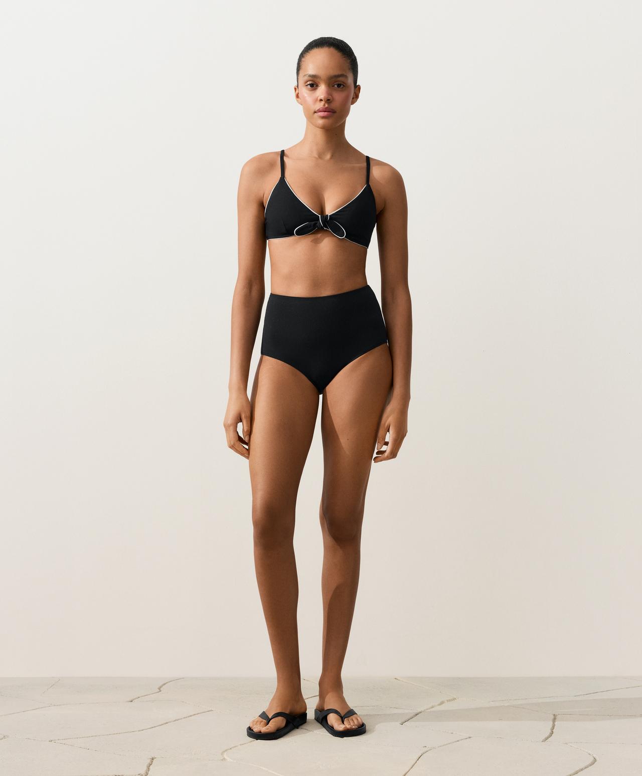 Shapewear-effect high-waisted bikini briefs — BLACK