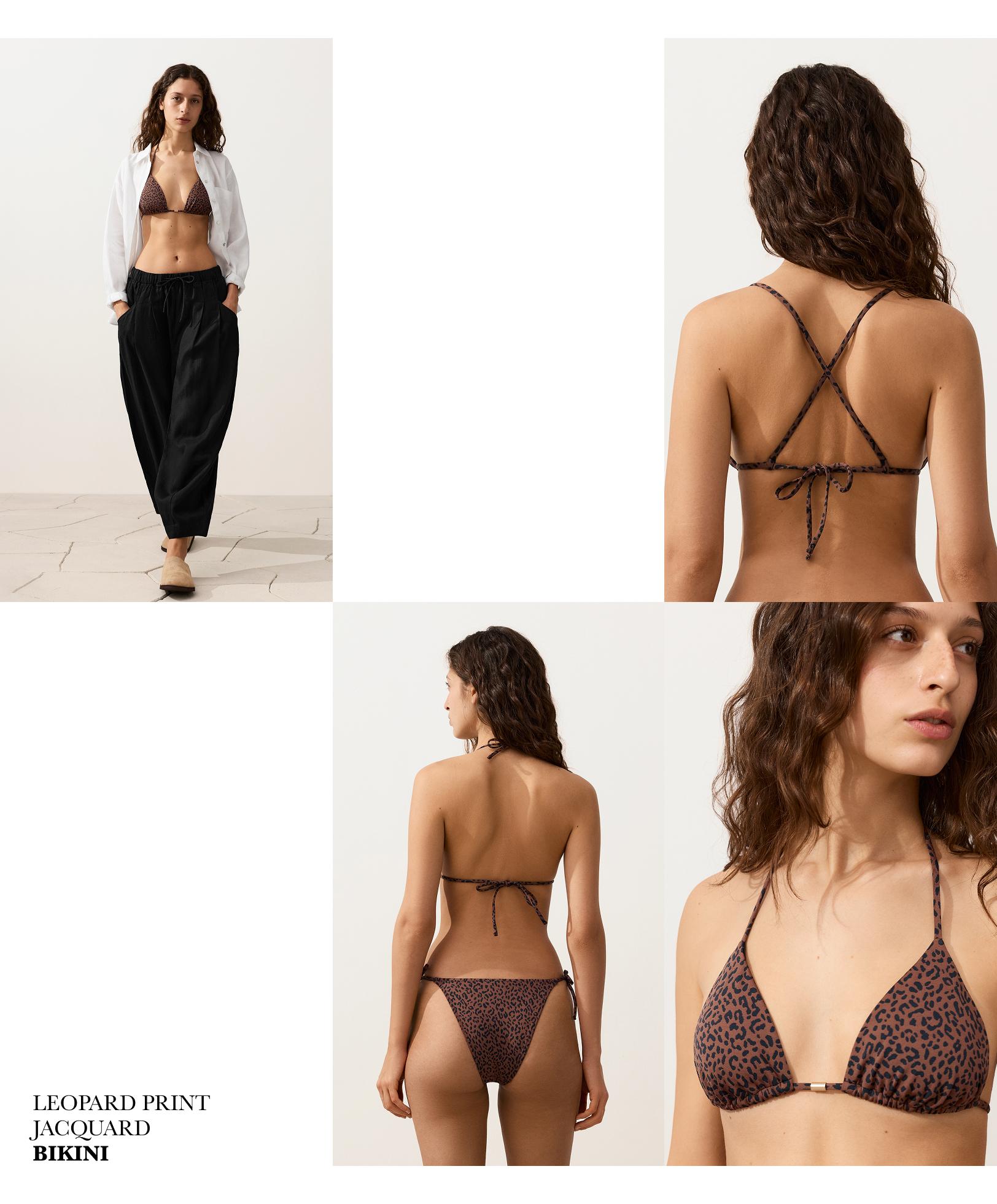 Leopard print triangle bikini top — BROWN