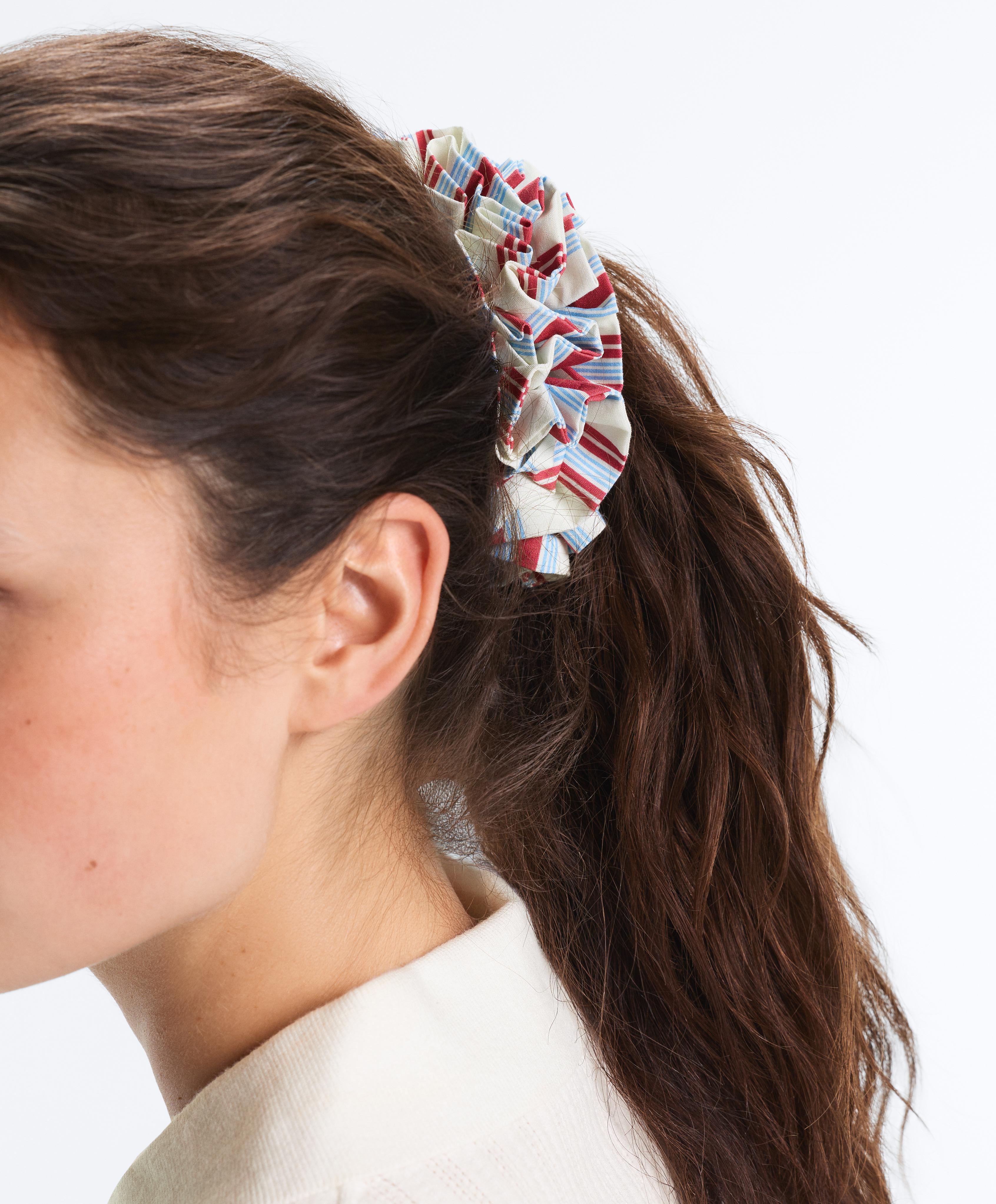 Maxi striped 100% cotton scrunchie — RED