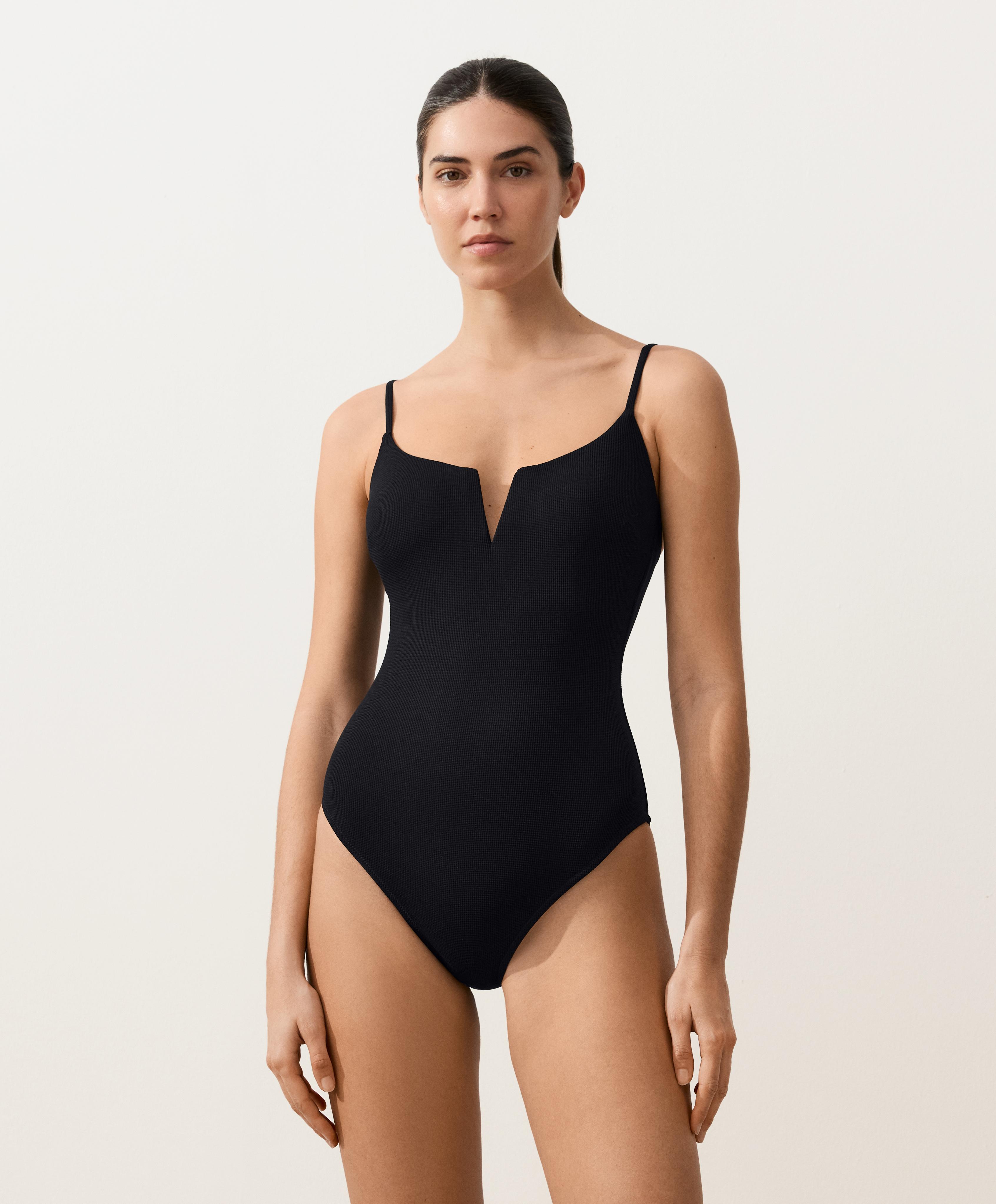 Maillot de bain avec décolleté en V en piqué Maillot de bain avec décolleté en V en piqué