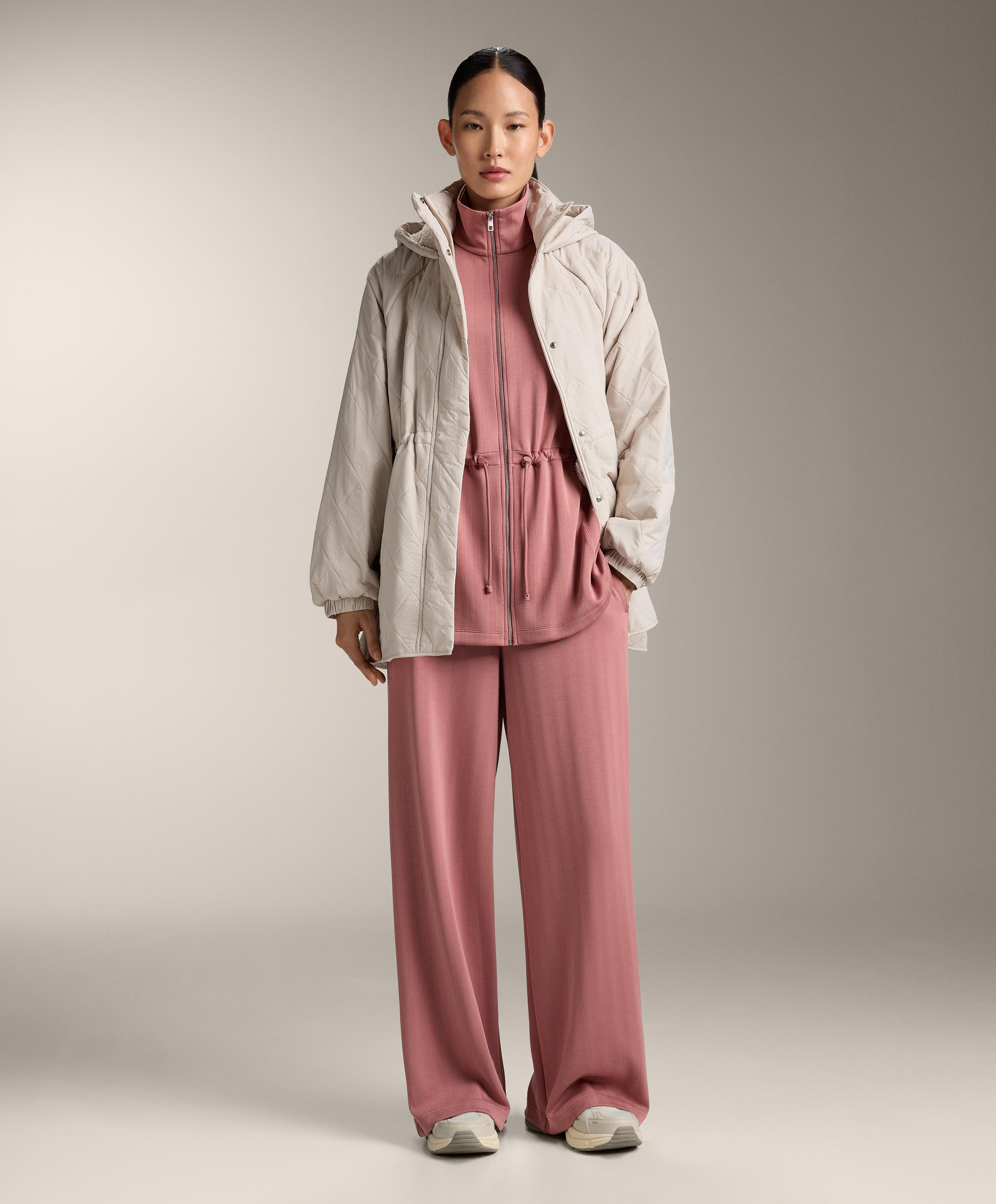 Long jacket with adjustable waist and striped texture — RUSSET MOCHA