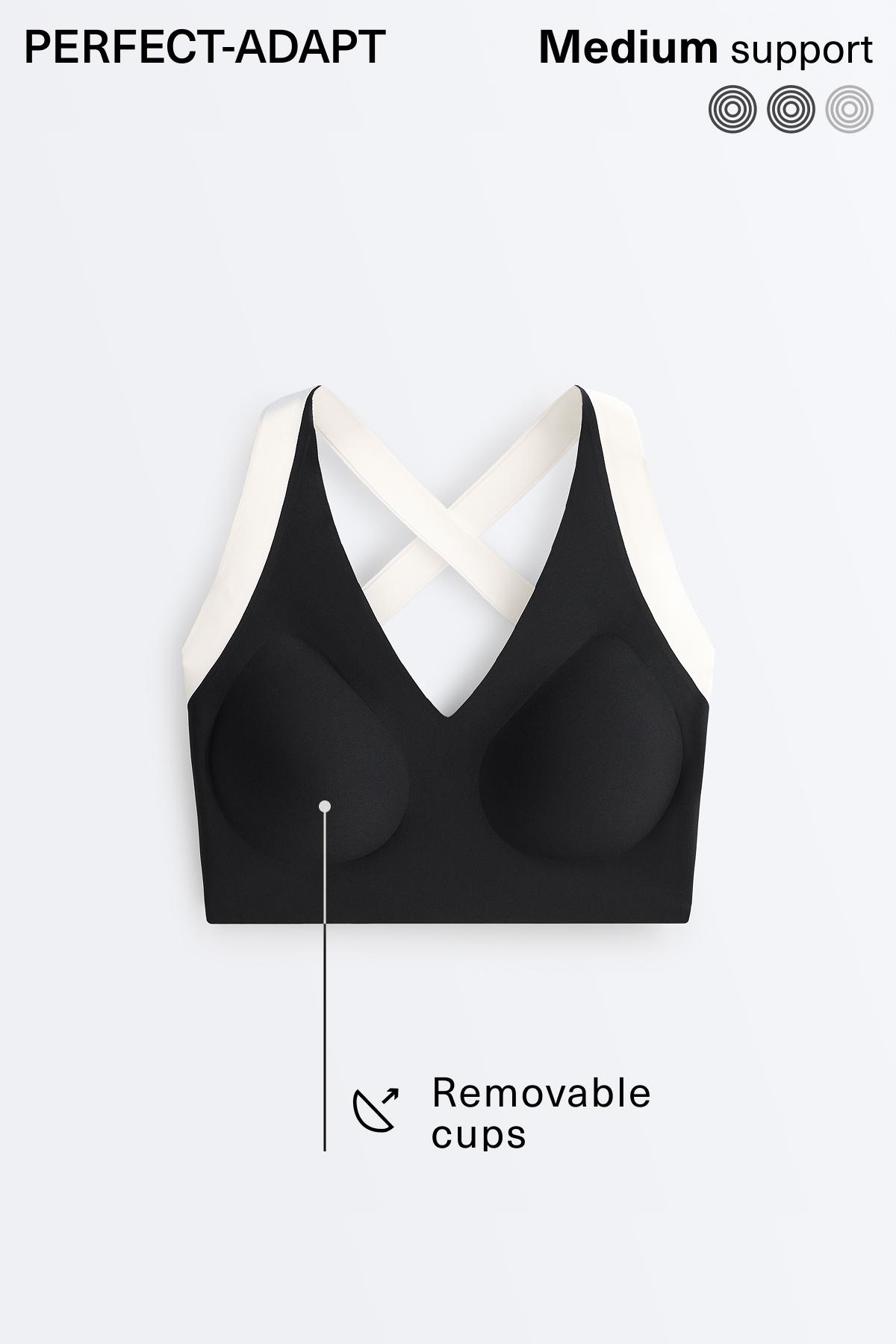 Perfect-adapt medium-support contrast sports bra — BLACK