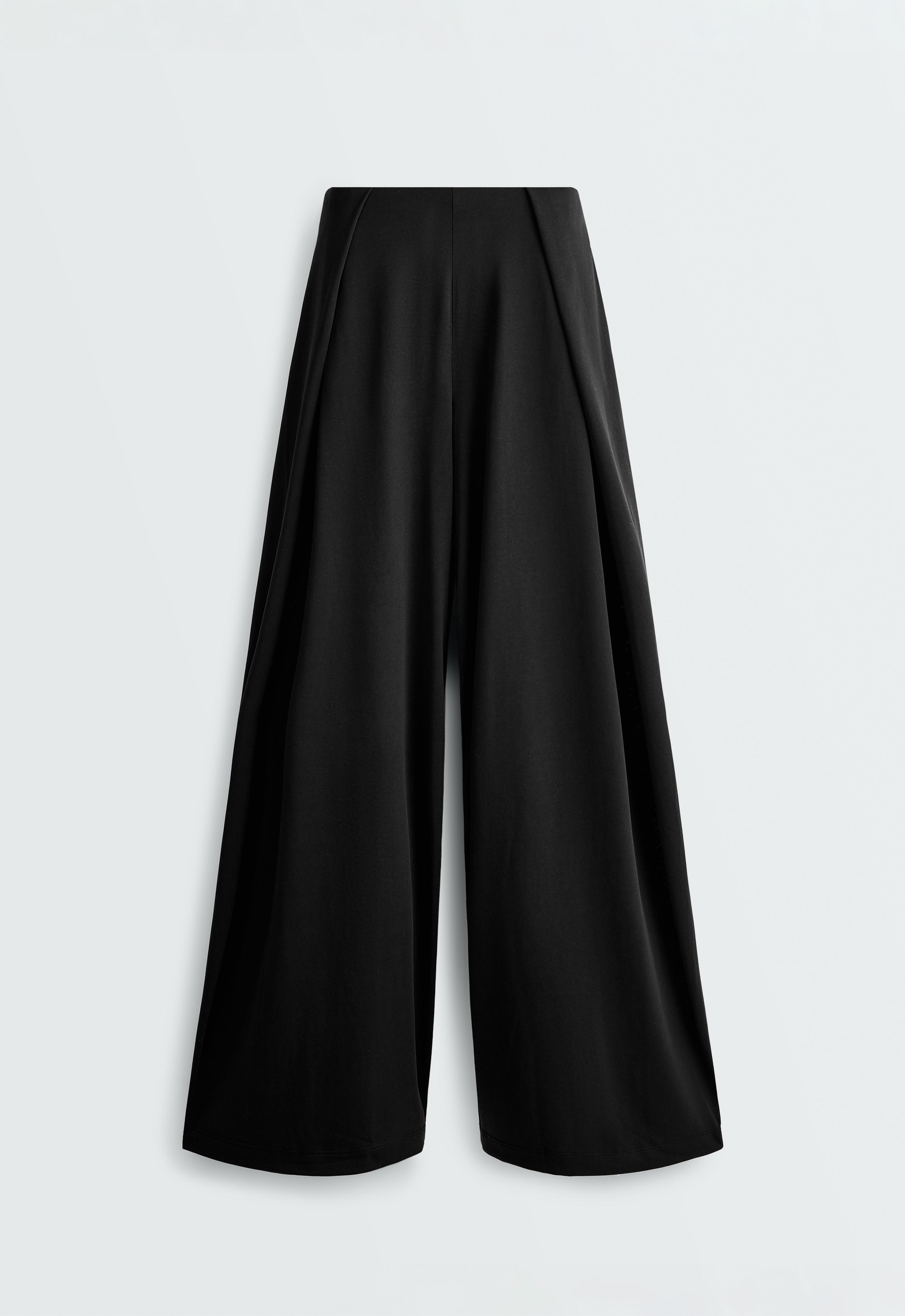 Modal blend straight-leg trousers with side pleat — BLACK