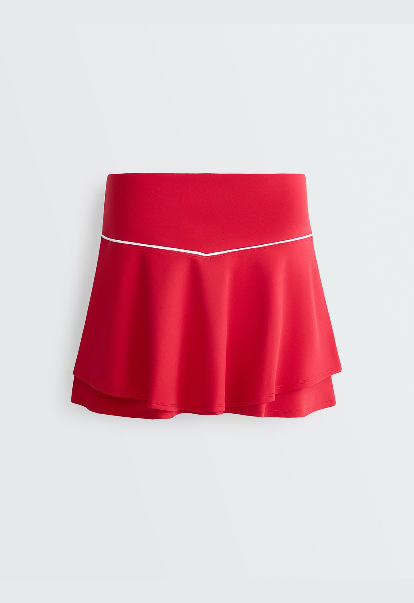 Double layer high rise short skirt — STRONG RED
