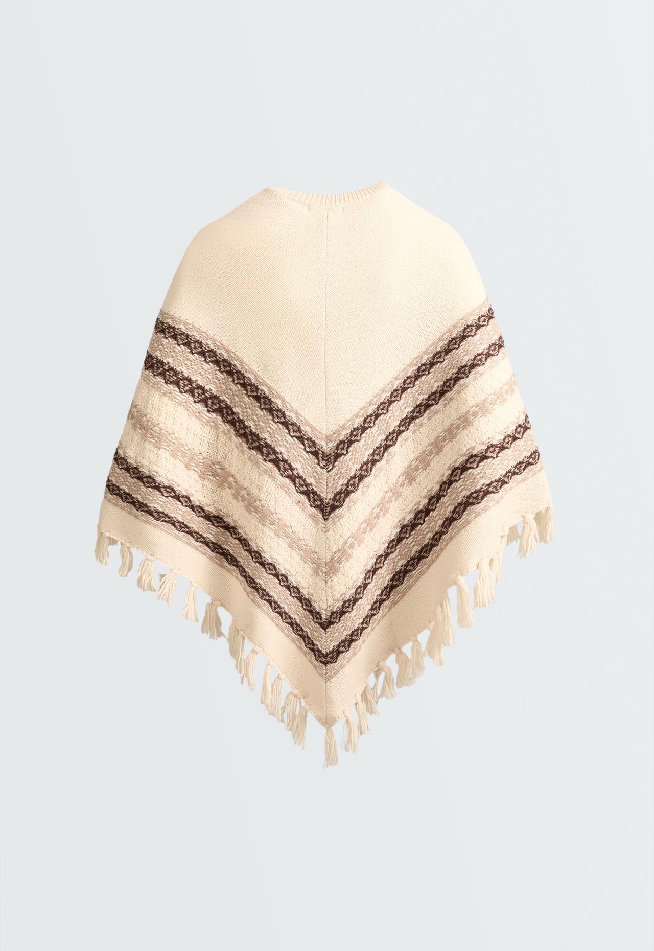 Knit poncho 30% wool — ECRU