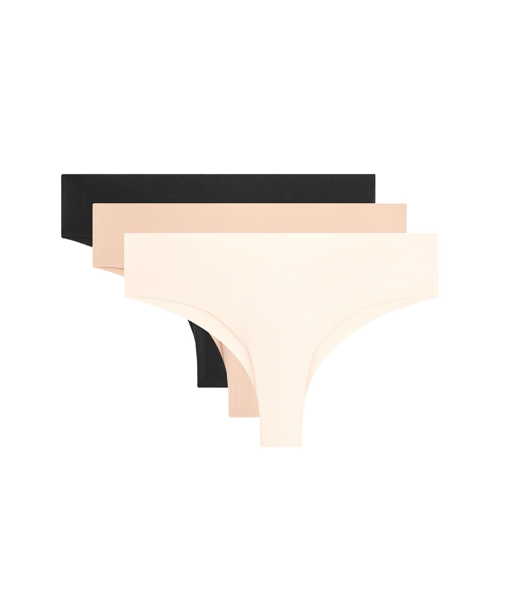 3 invisible cotton blend laser-cut Brazilian briefs — BEIGE