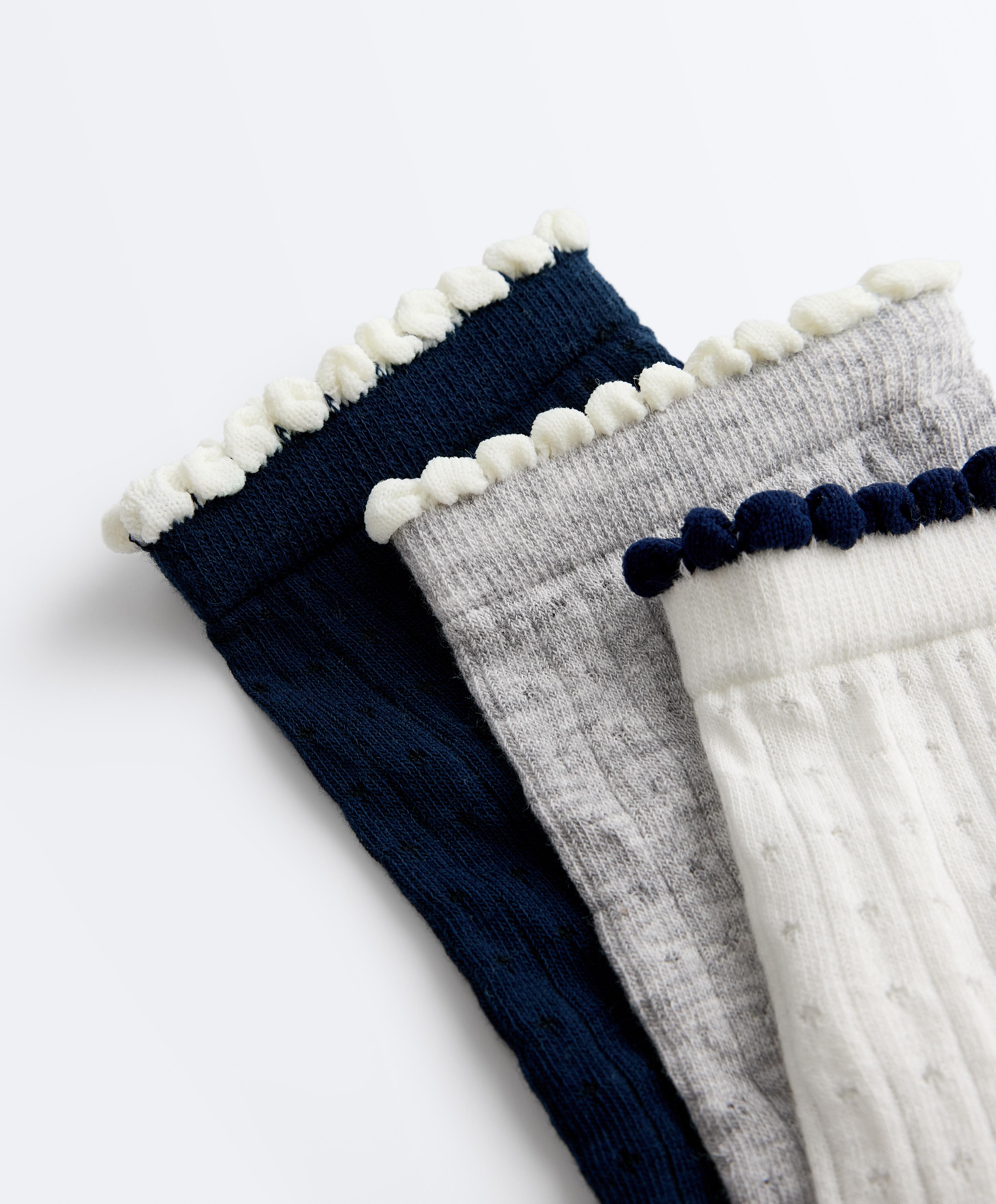 3 pairs of cotton blend bubble quarter socks — ECRU